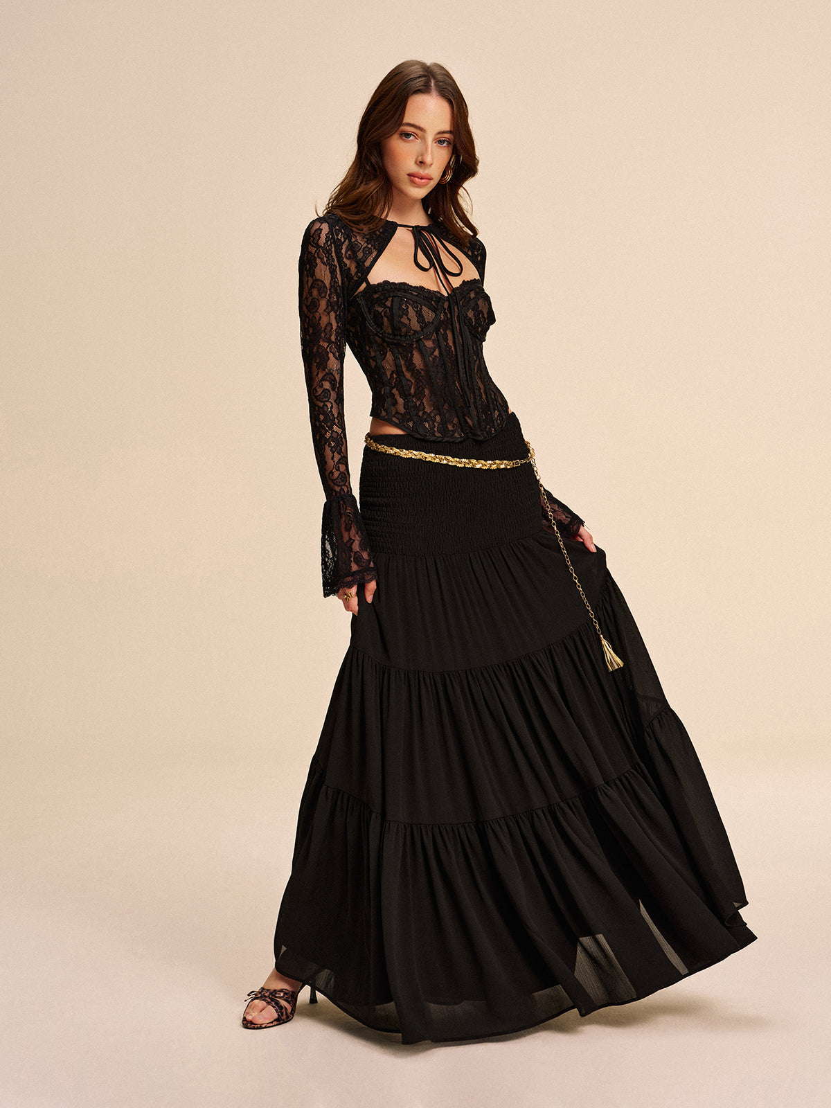 Semi-Sheer Chiffon Skirt Without Belt