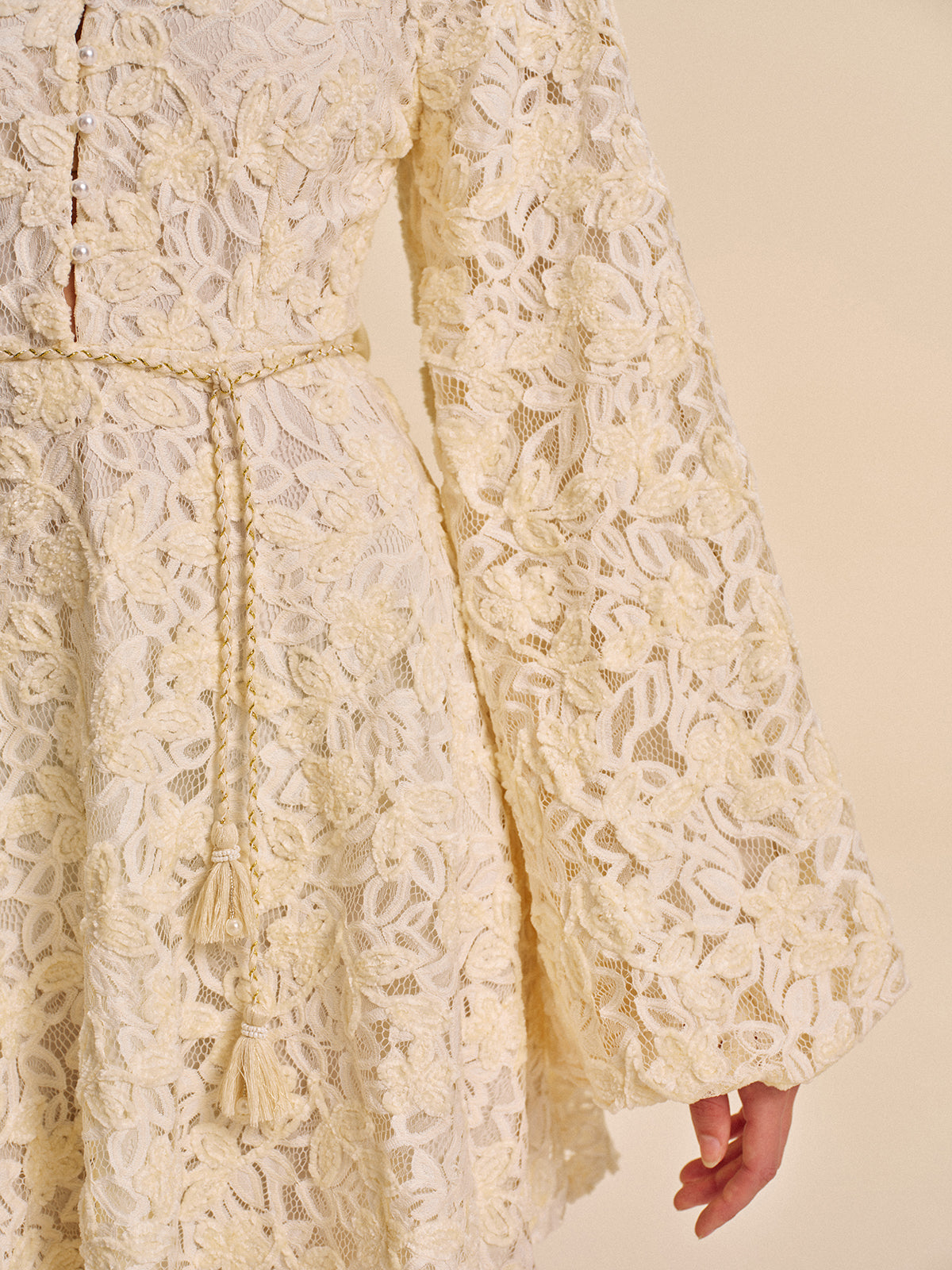 Lace Bell-Sleeve Dress With Belt