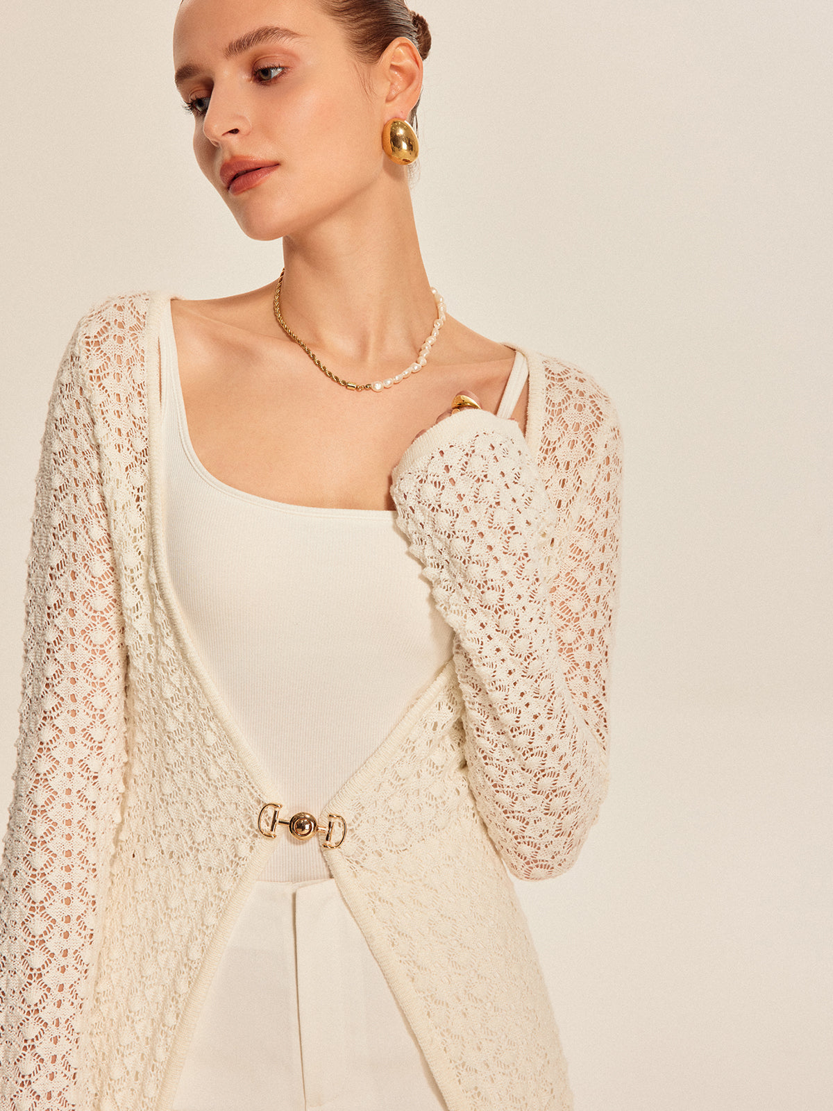 Lace Knit Metal Detail Cardigan