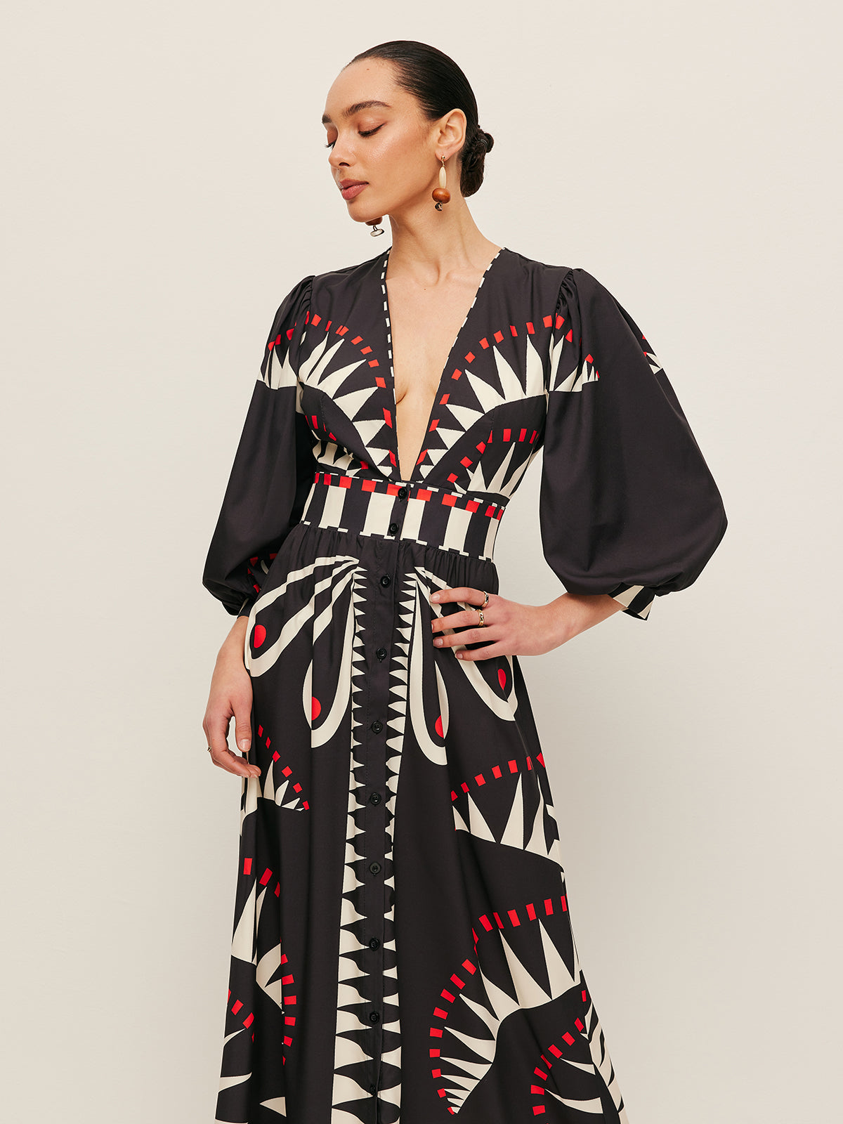Boho Print V-Neck Split Dress