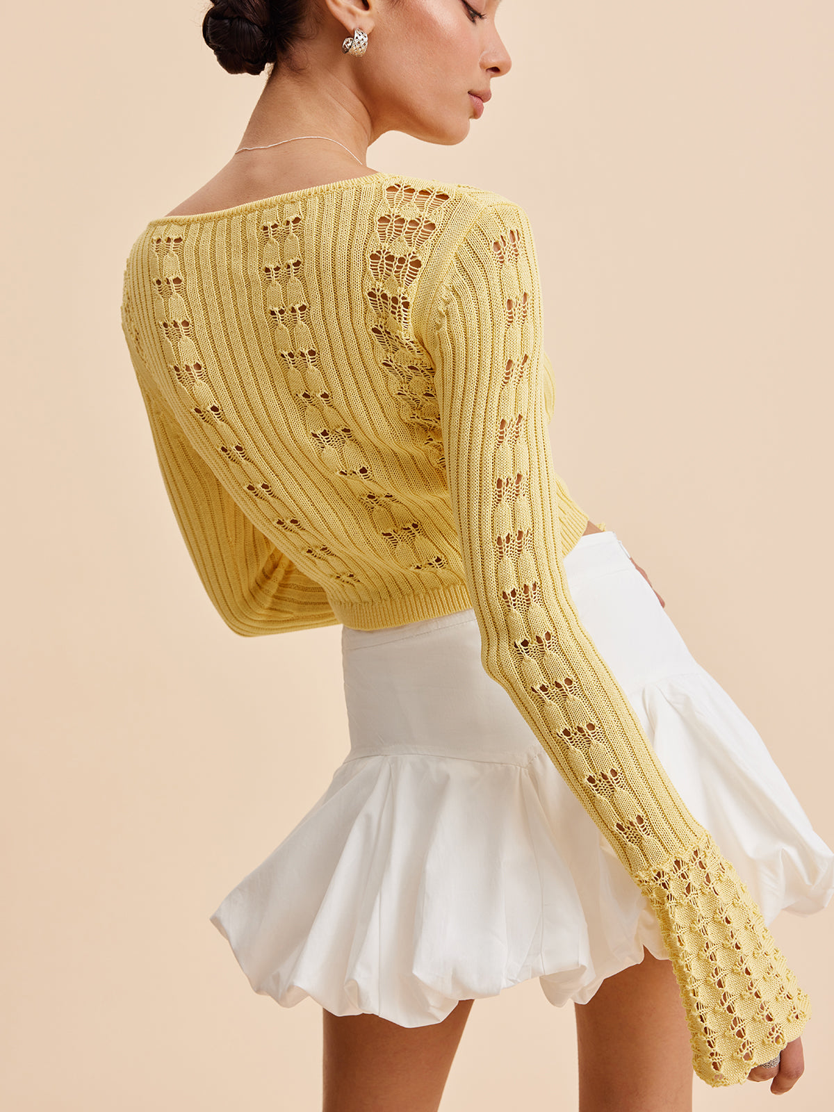 Bell Sleeve Crochet Knit Cardigan