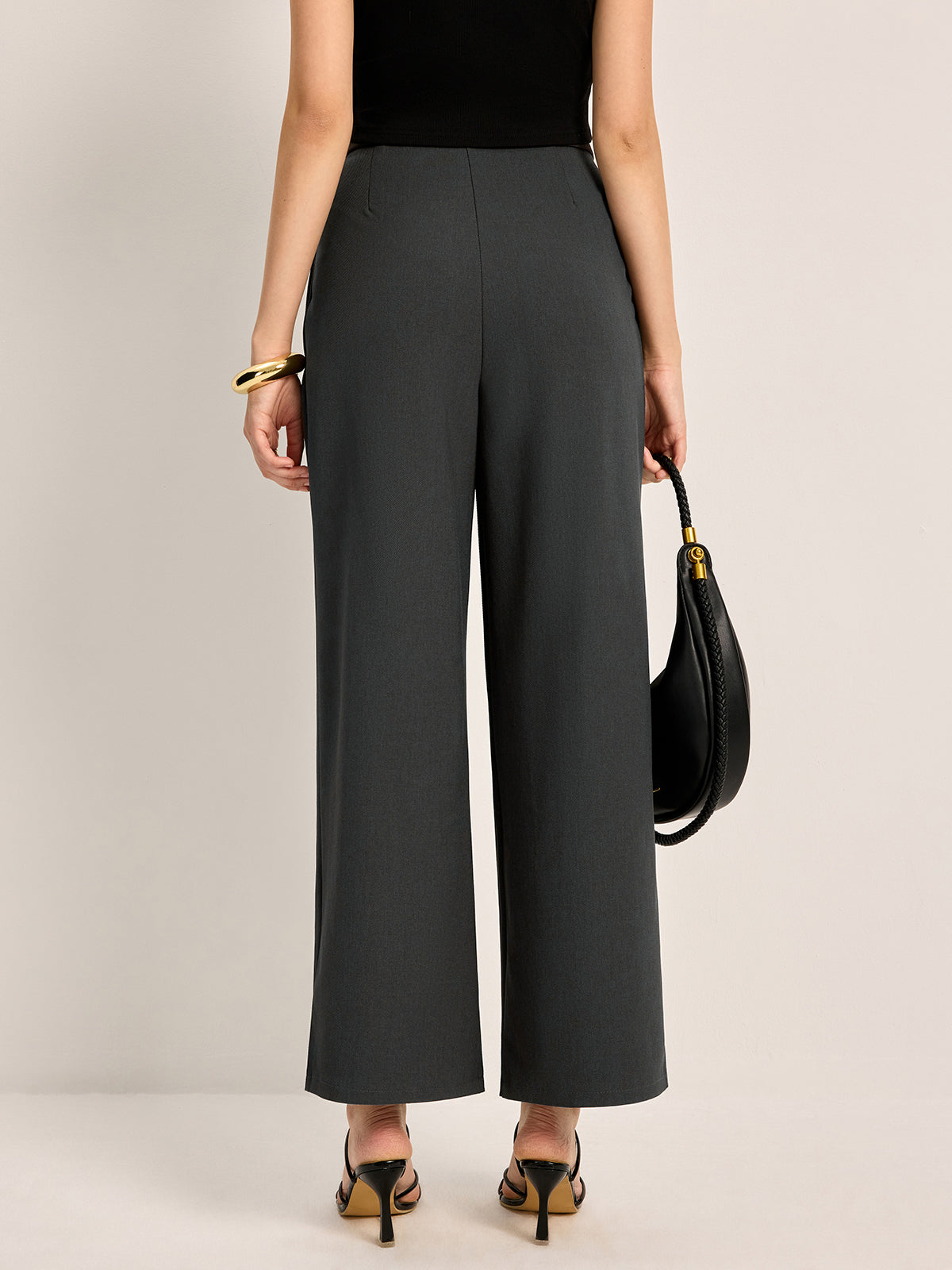 Mid-Waist Tie Belt Pants With Pockets