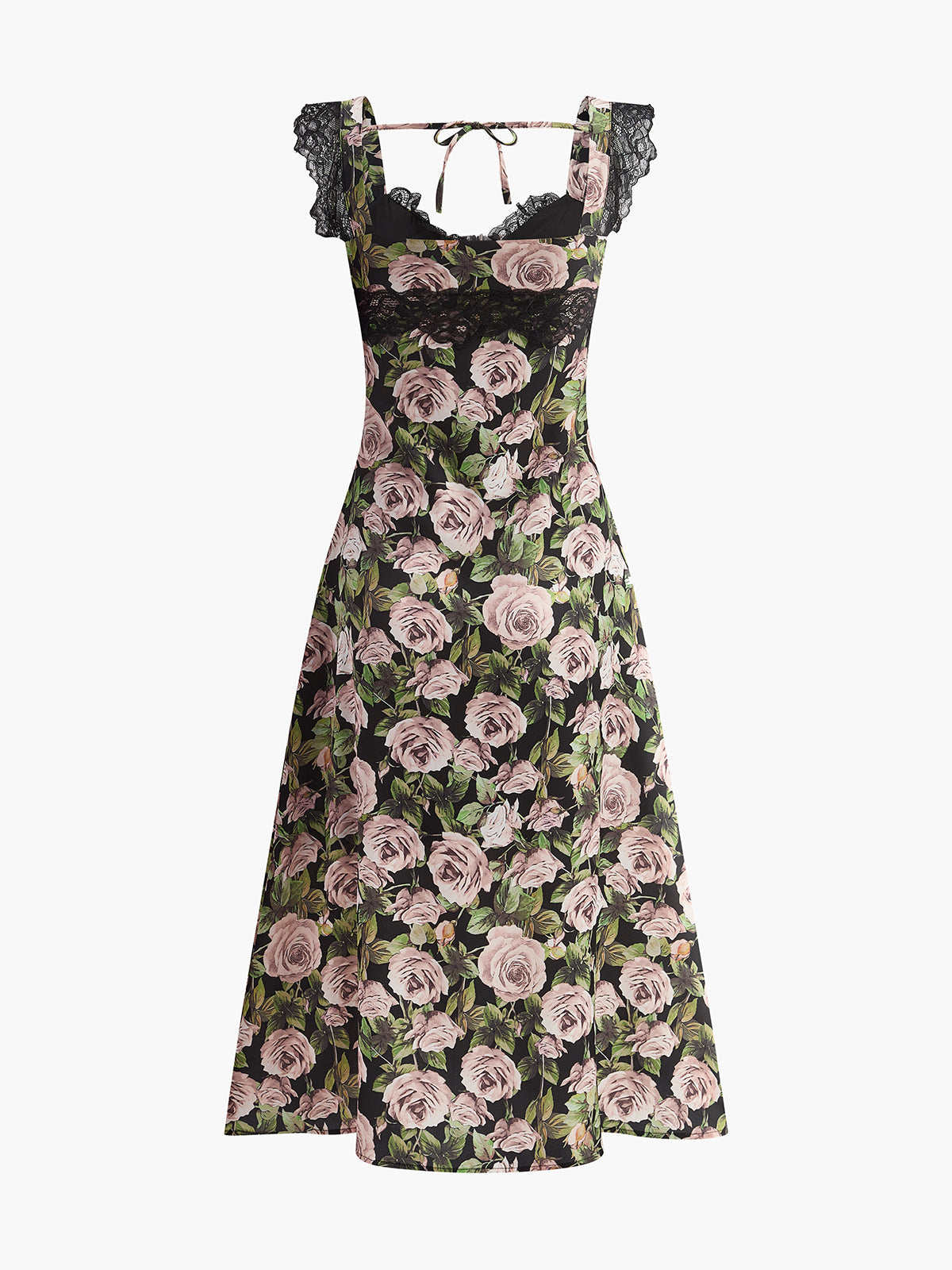 Floral Lace-Trim Tie-Back Dress