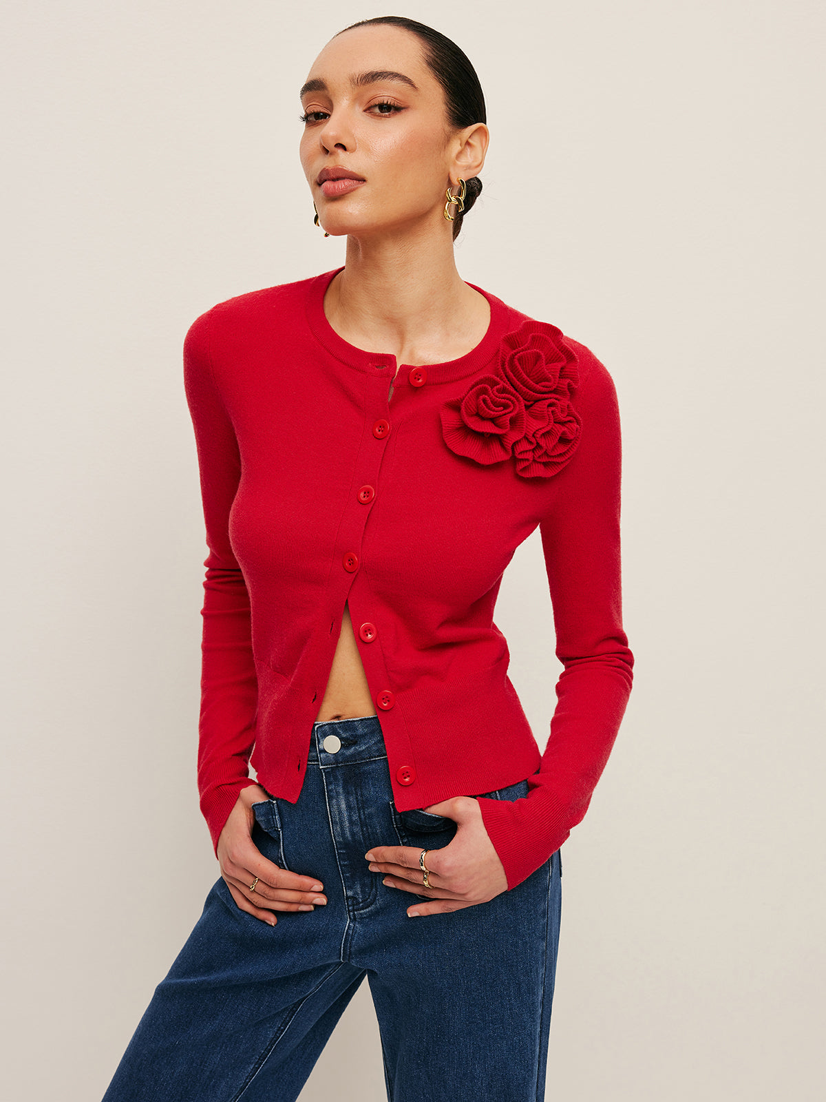 3D Floral Accent Cardigan