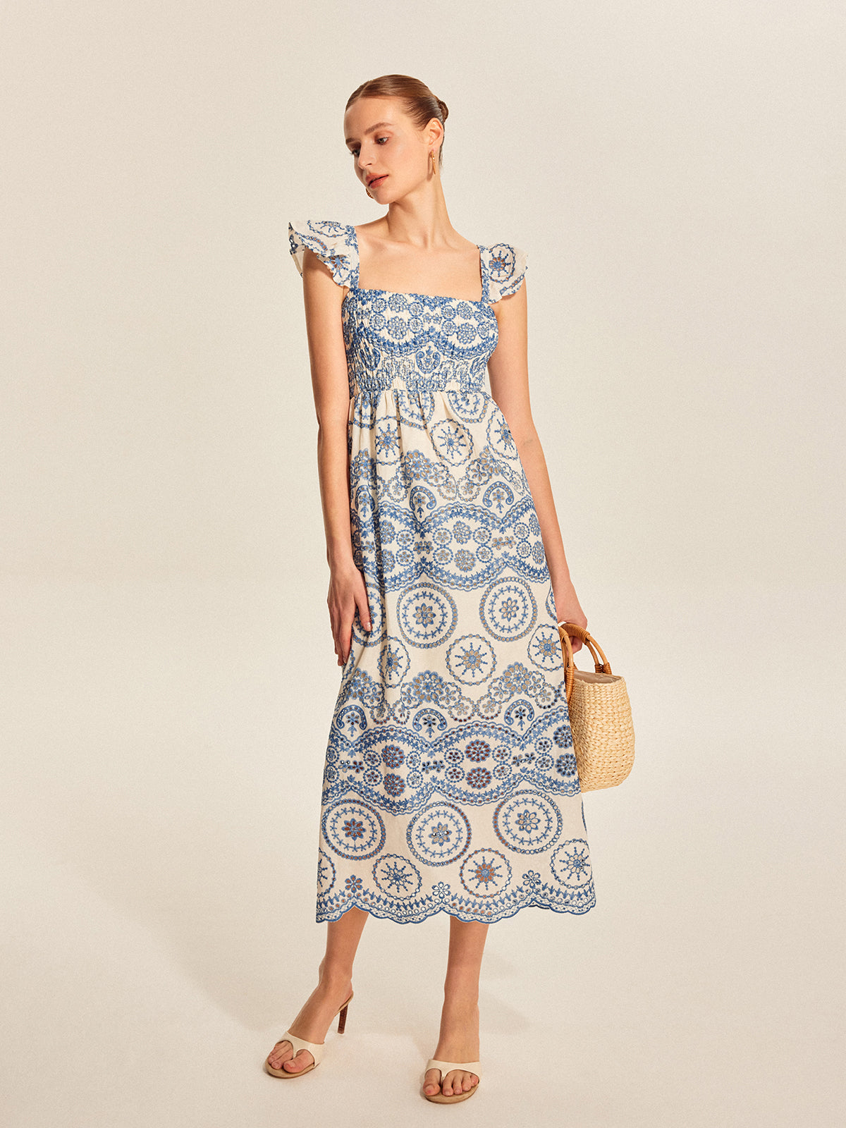 Semi-Sheer Boho Floral Back Cutout Dress