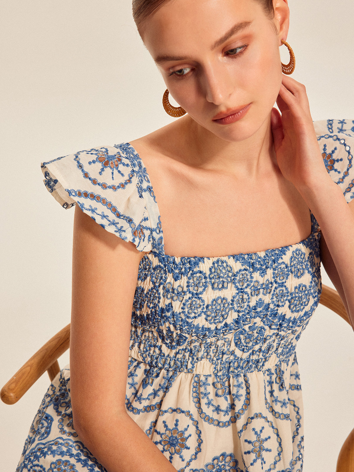 Semi-Sheer Boho Floral Back Cutout Dress