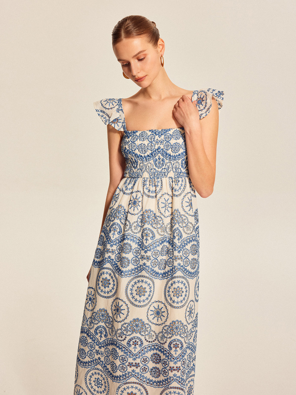 Semi-Sheer Boho Floral Back Cutout Dress