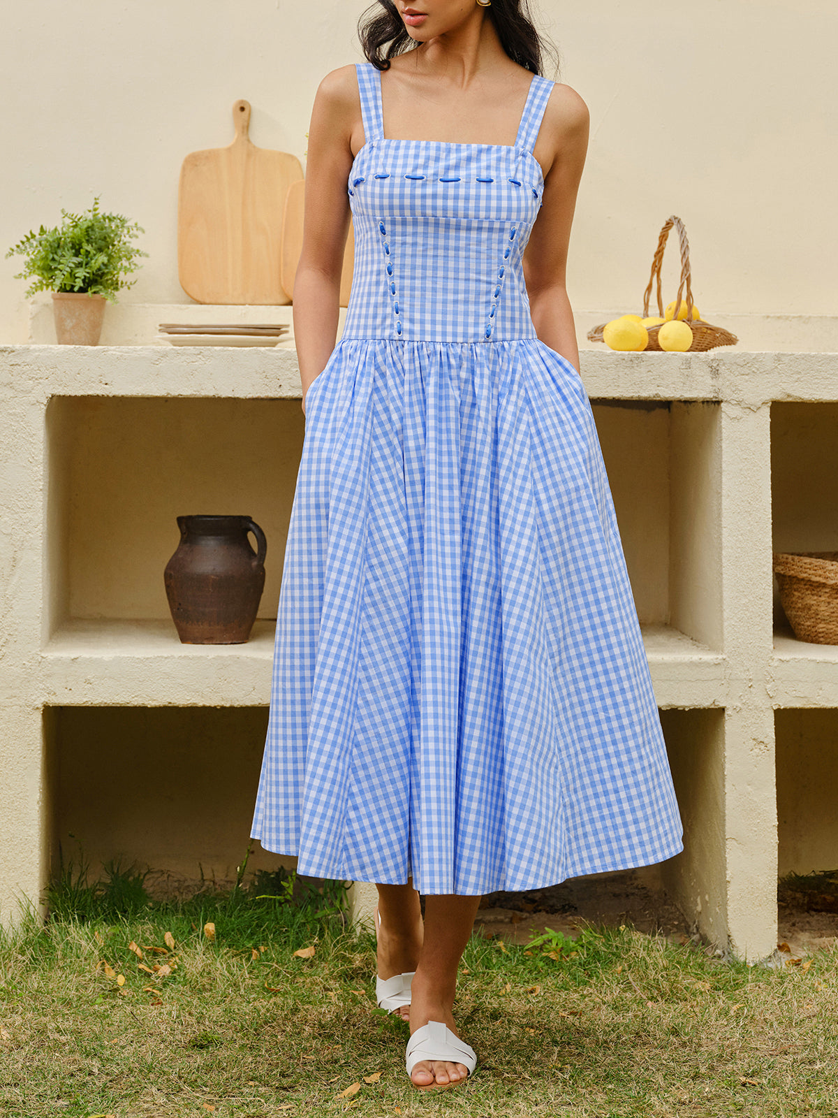 Lace-Up Checkerboard Corset Dress