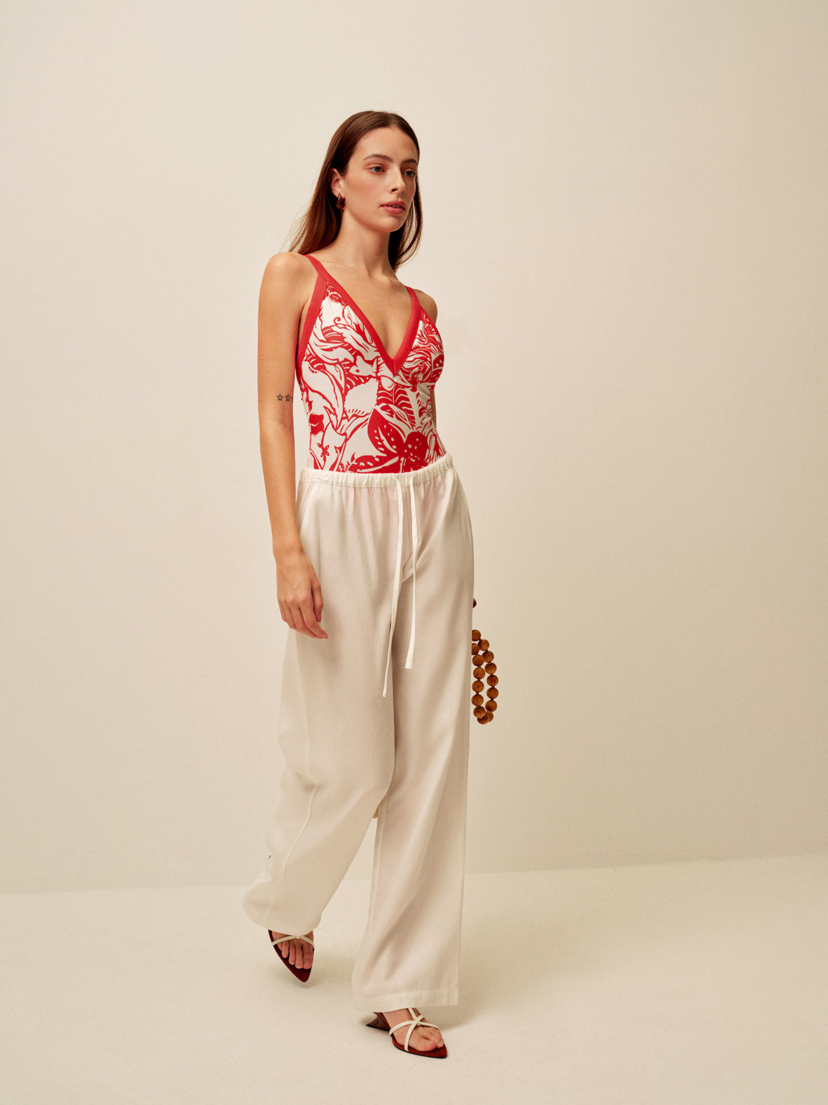 Tropical Print V-Neck One-Piece Swimsuit