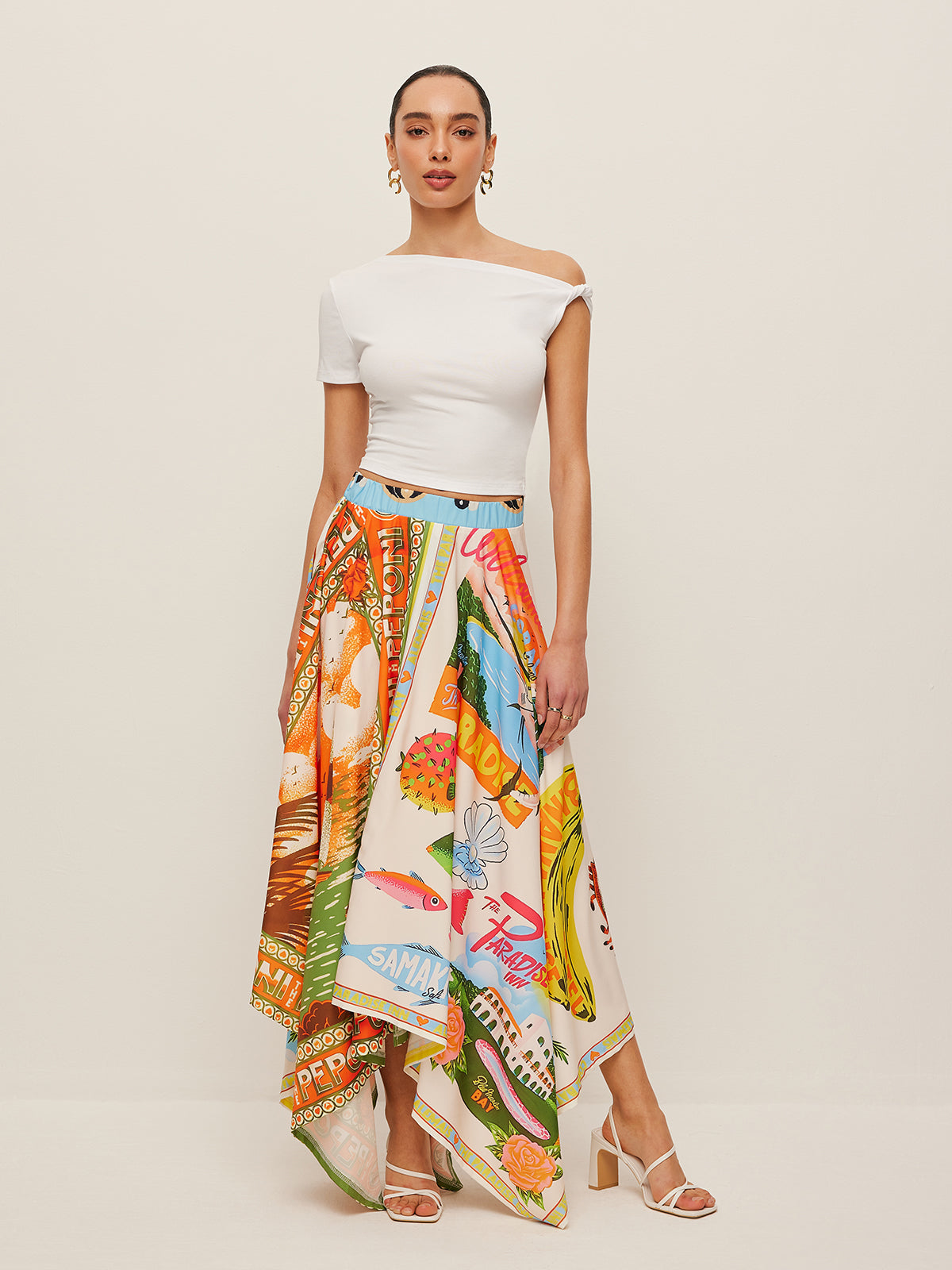 Printed Handkerchief Hem Skirt