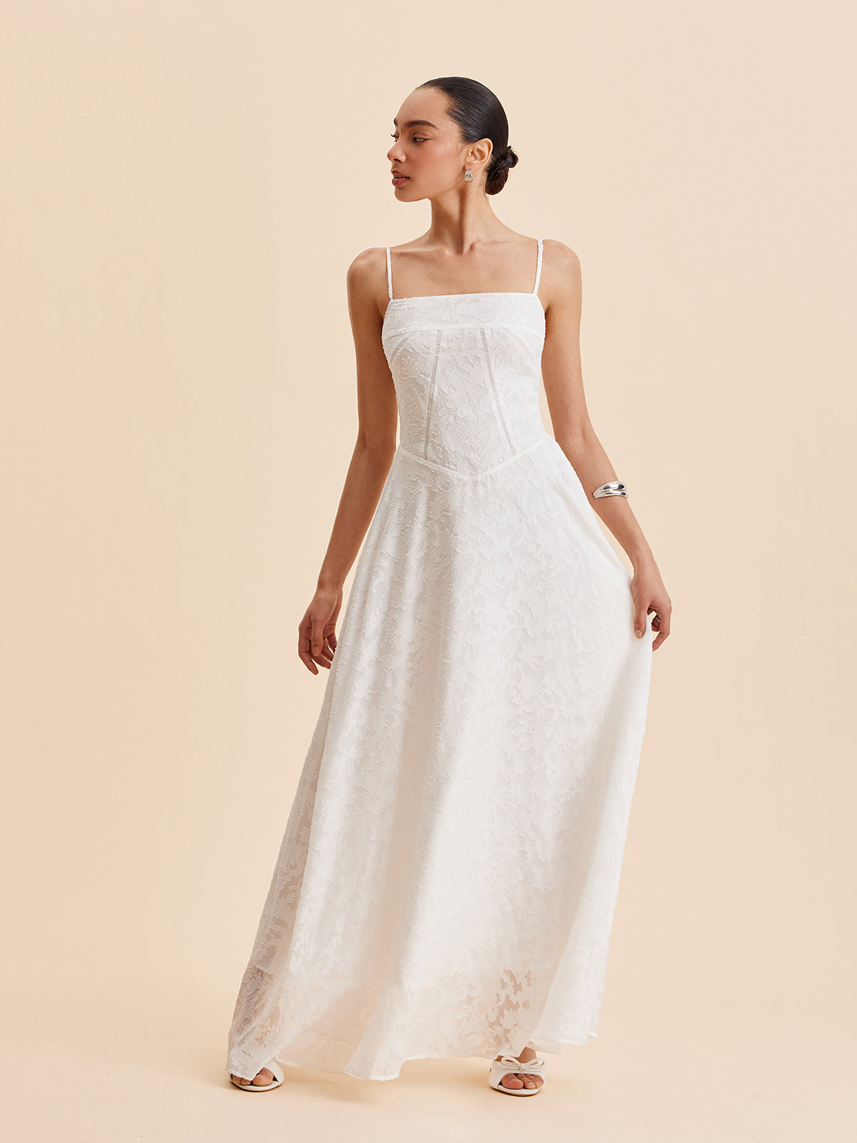 Chiffon Floral Lace Cami Dress