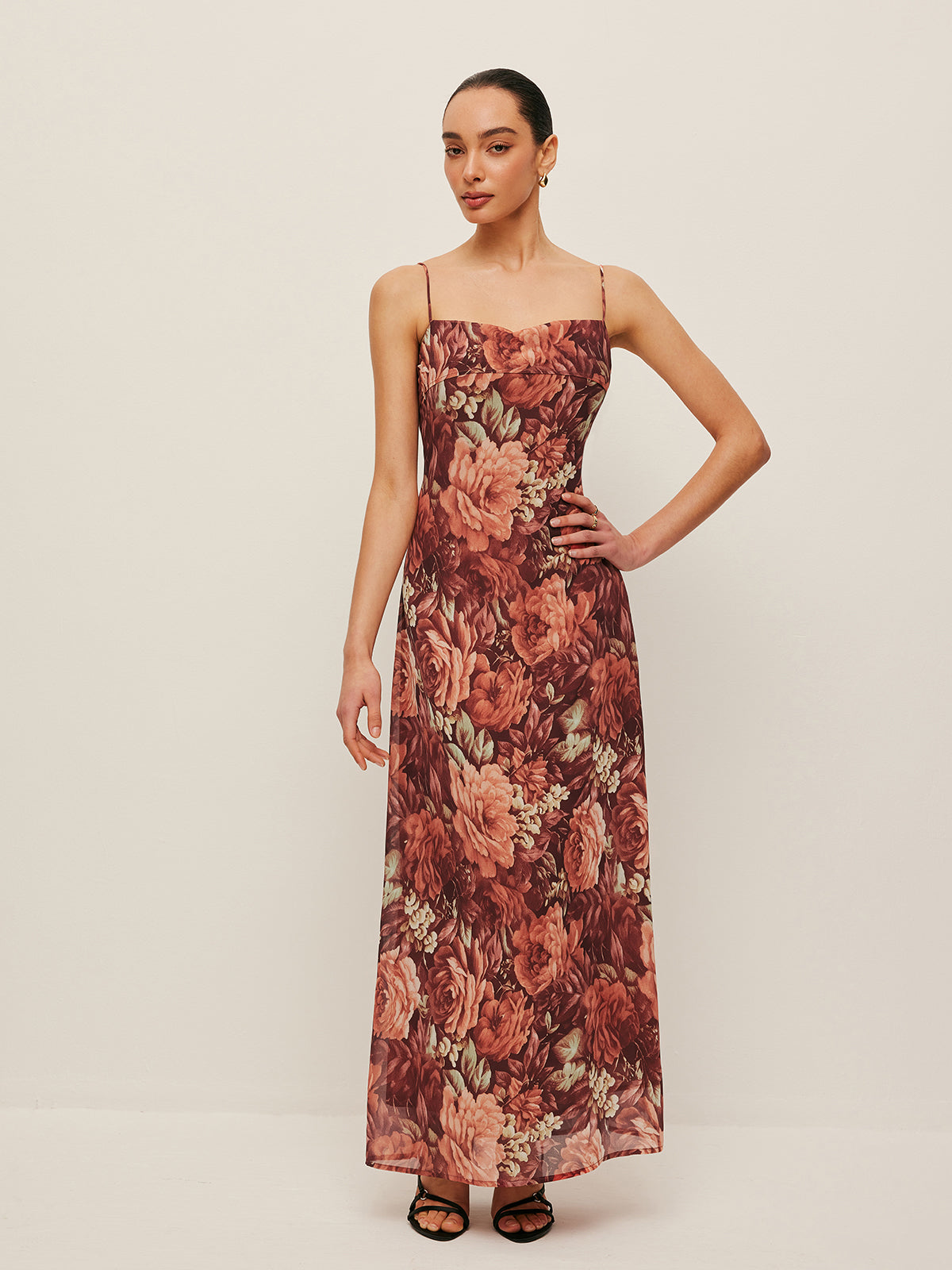 Semi-Sheer Floral Chiffon Cami Dress