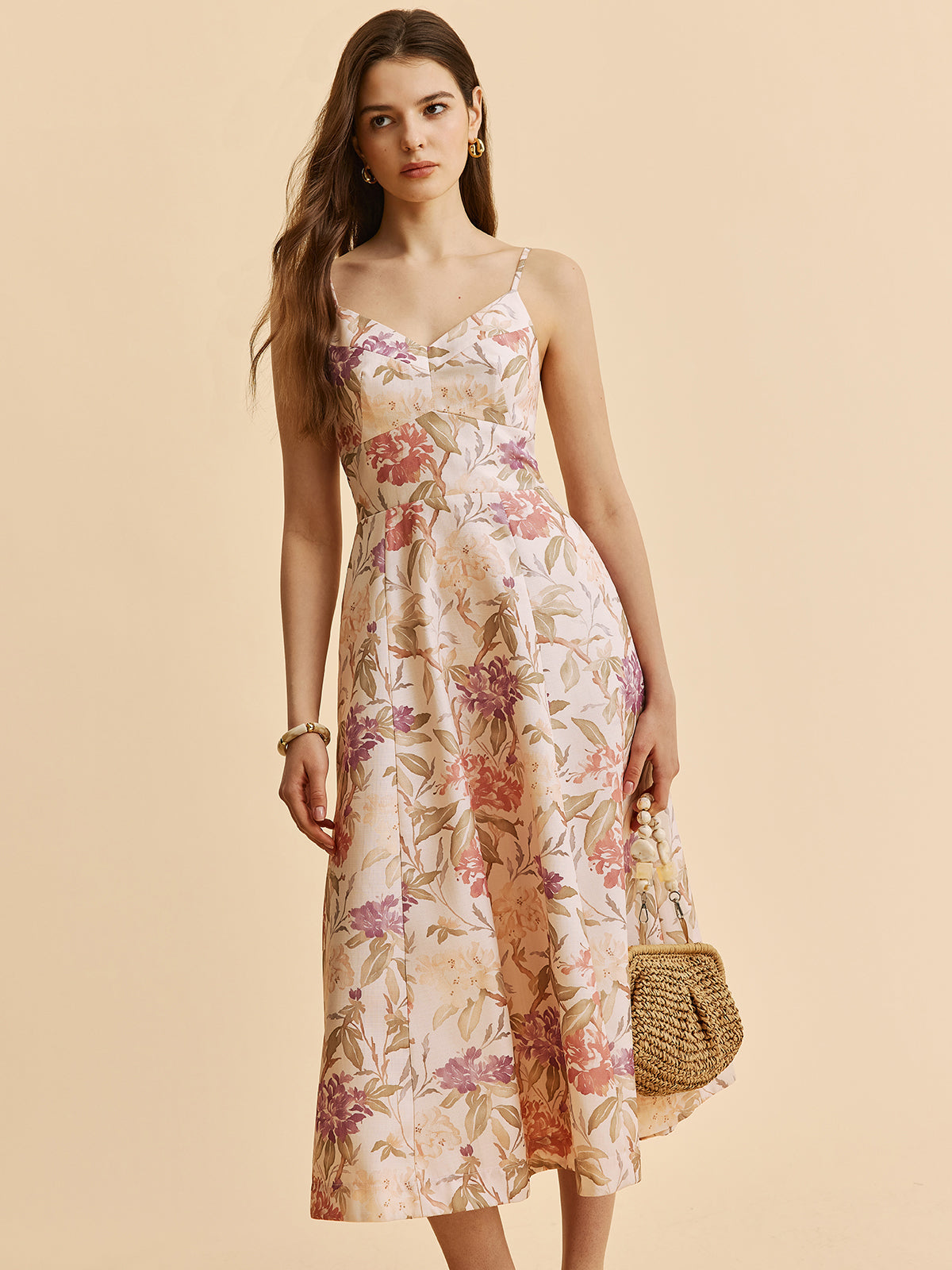 Romantic Floral A-Line V-Neck Cami Dress