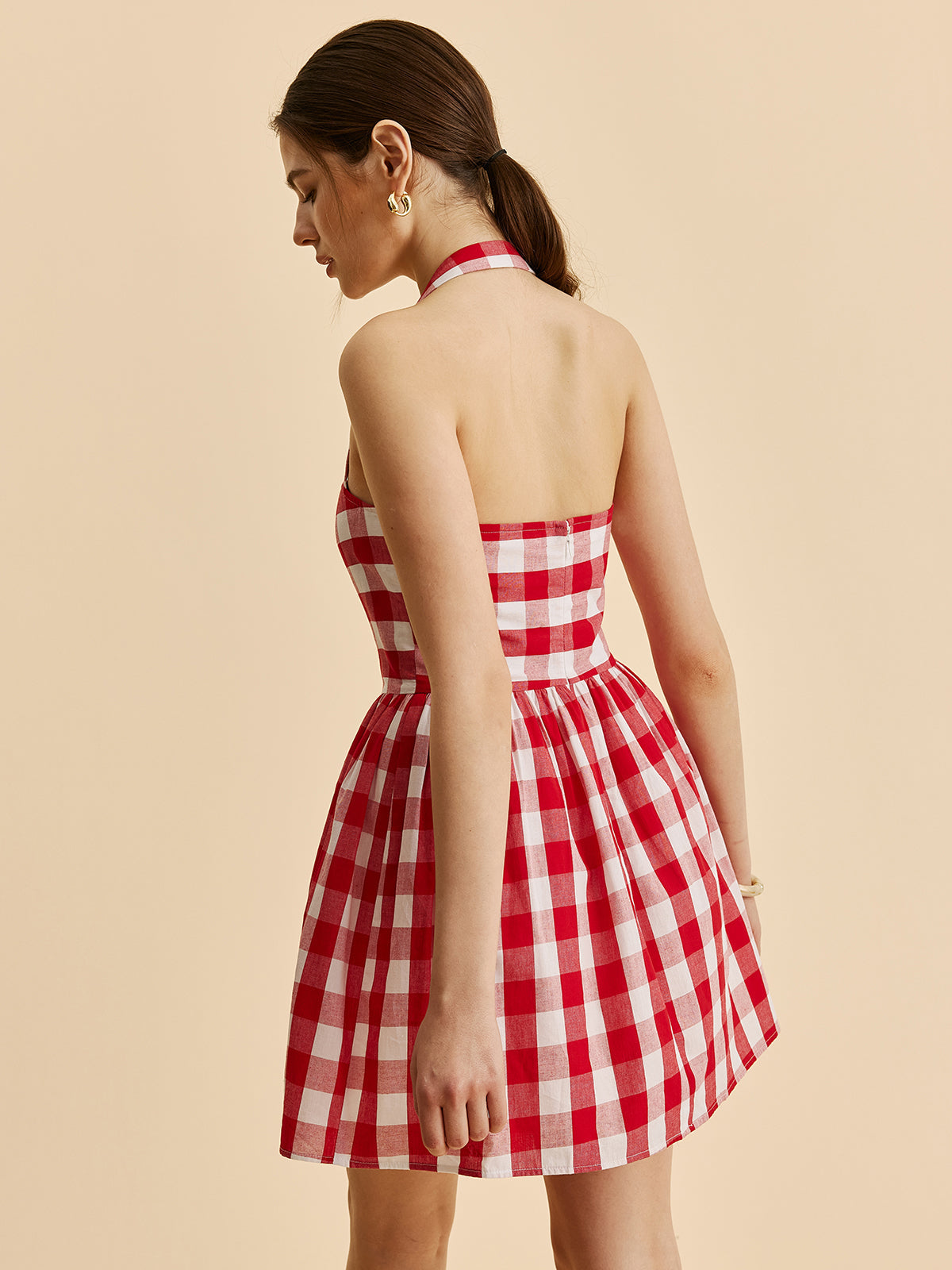 Plaid Halter Flare Dress