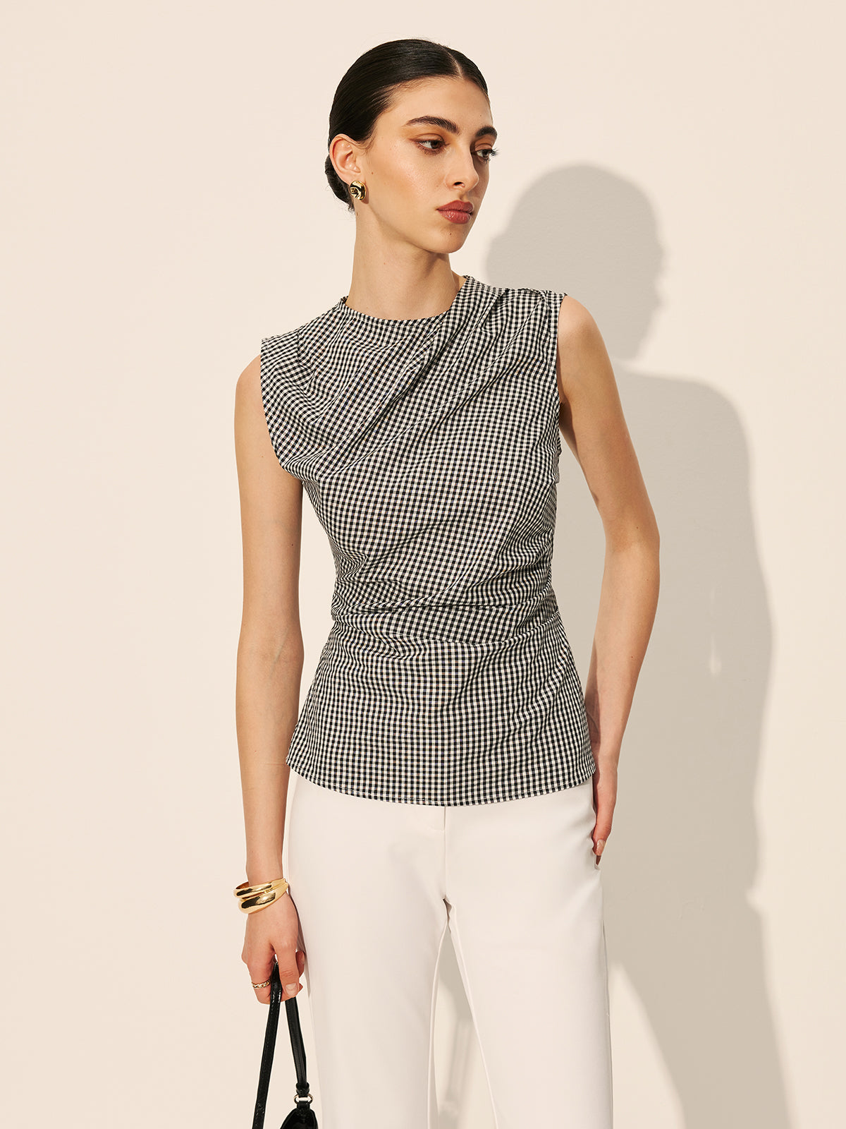 Gingham Ruched Sleeveless Top