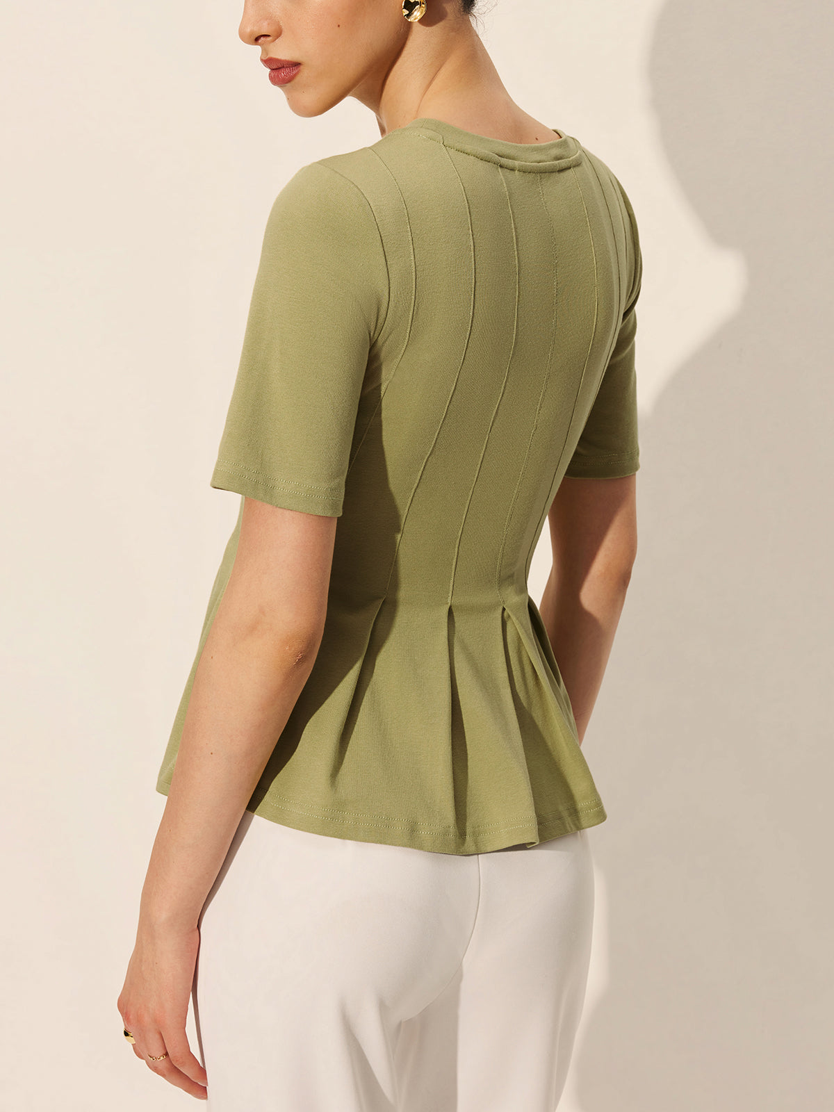 Pleated Peplum Ribbed Top