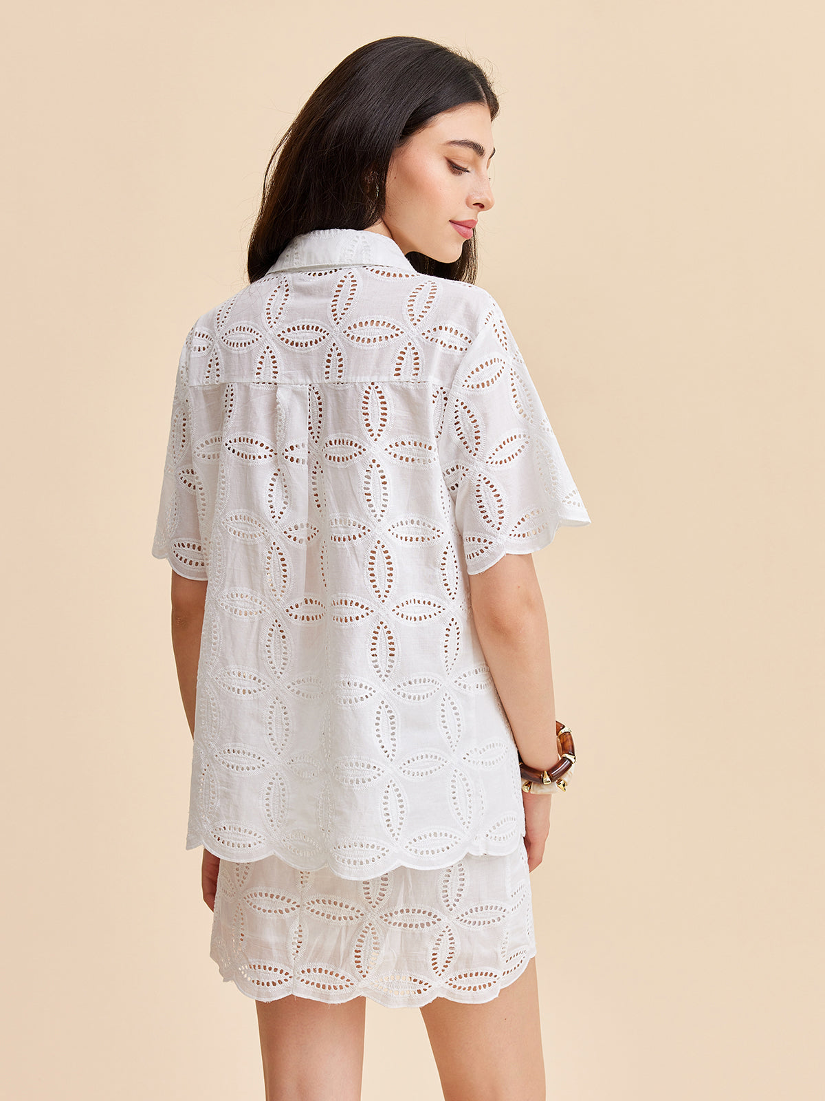 Semi-Sheer Cotton Eyelet Embroidered Skirt Set