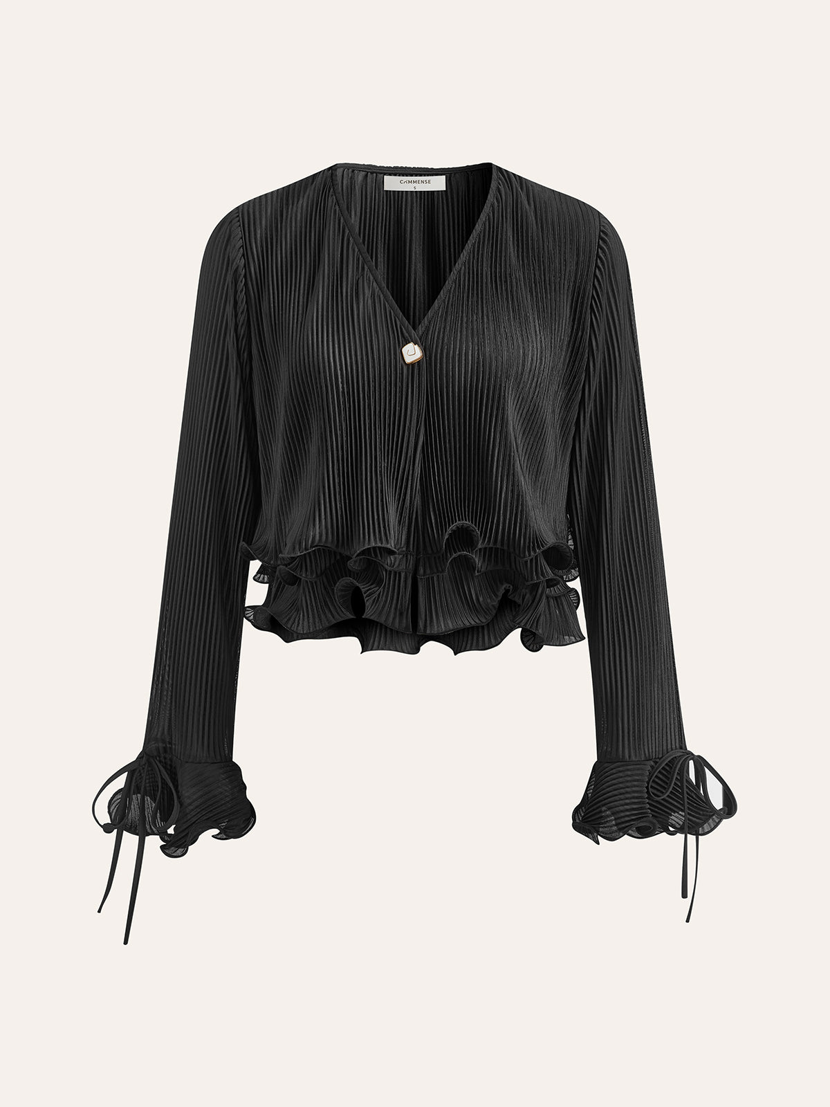 Ruffle Button Plisse Blouse