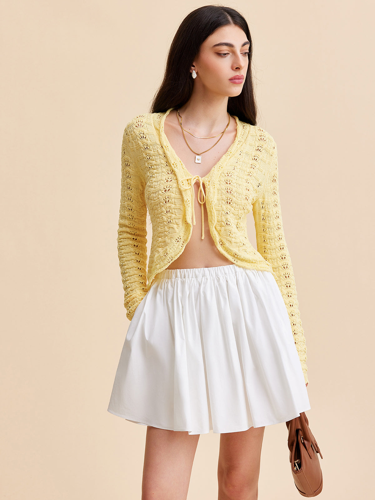 Tie-Front Crochet Knit Cardigan