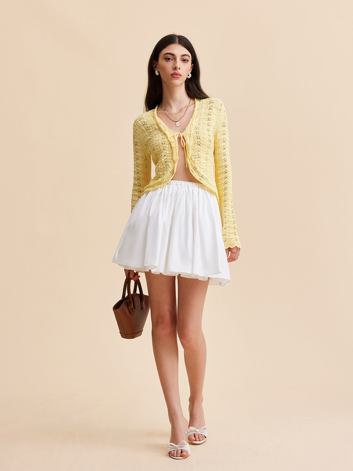 Tie-Front Crochet Knit Cardigan