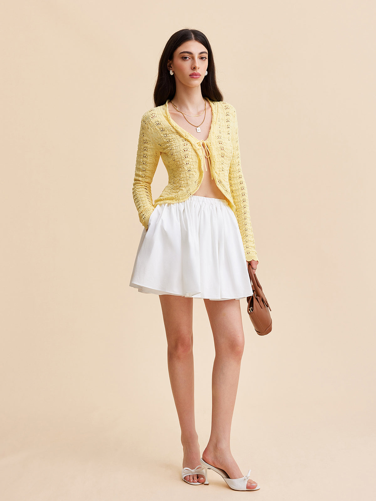 Tie-Front Crochet Knit Cardigan