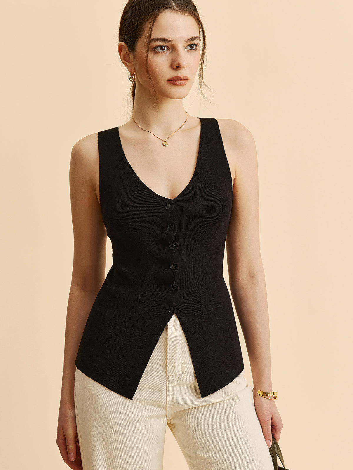 Lettuce Trim Split Sweater Vest