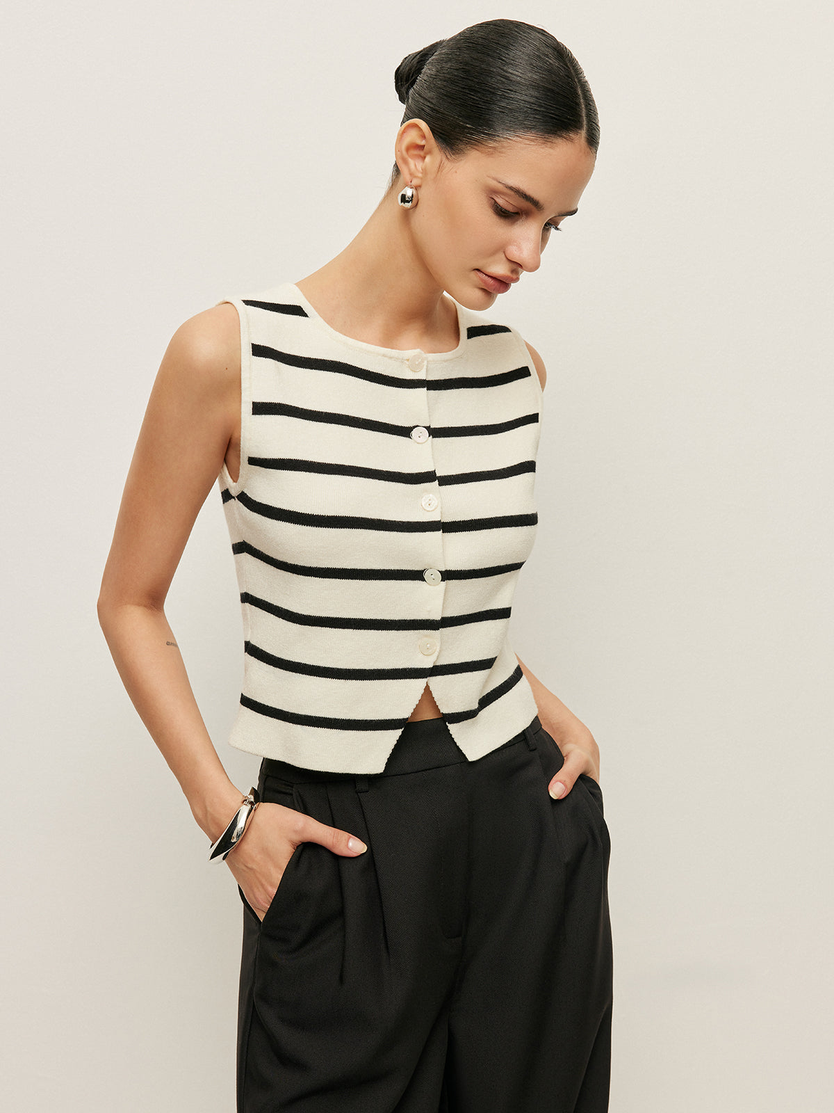 Striped Buttoned Knit Vest