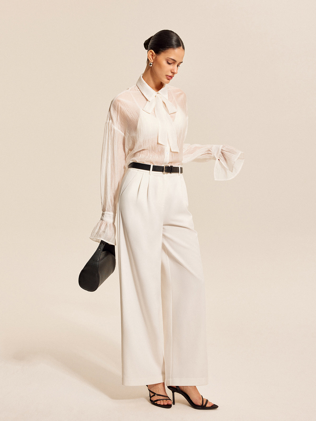 Sheer Bow Tie Blouse