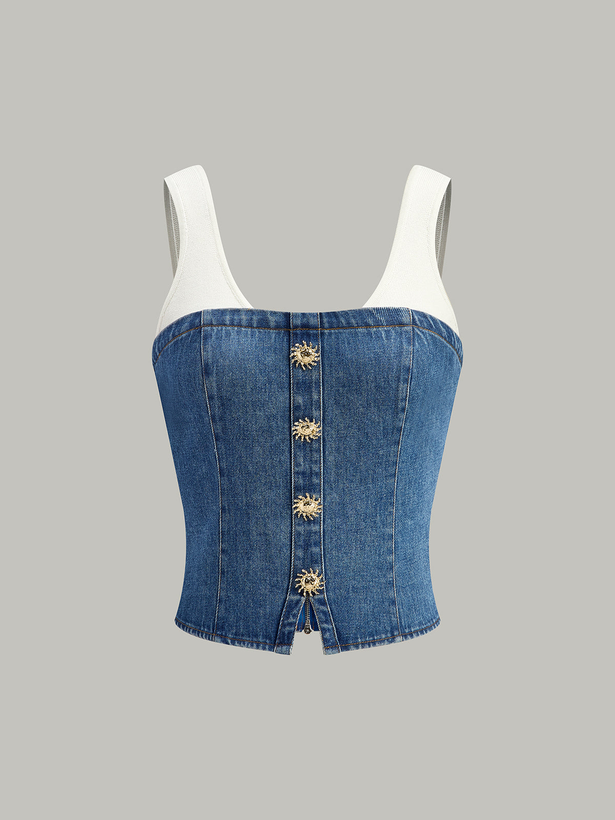 Denim Panel Contrast Strap Corset Top