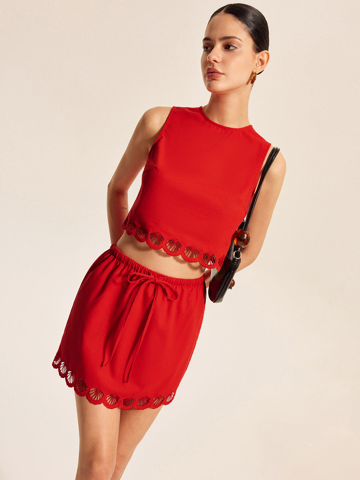 Cotton & Linen Scalloped Trim Skirt Set