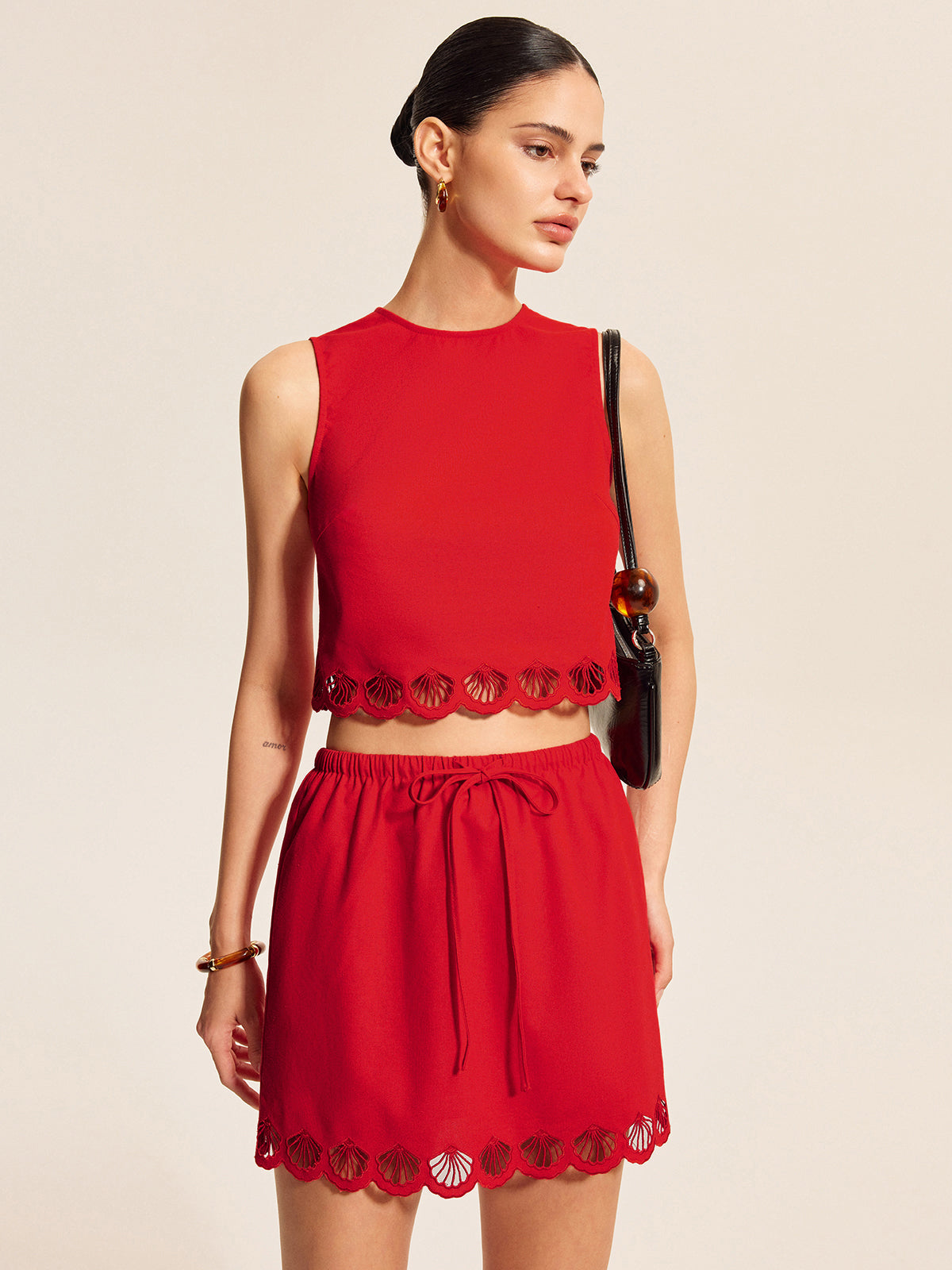 Cotton & Linen Scalloped Trim Skirt Set