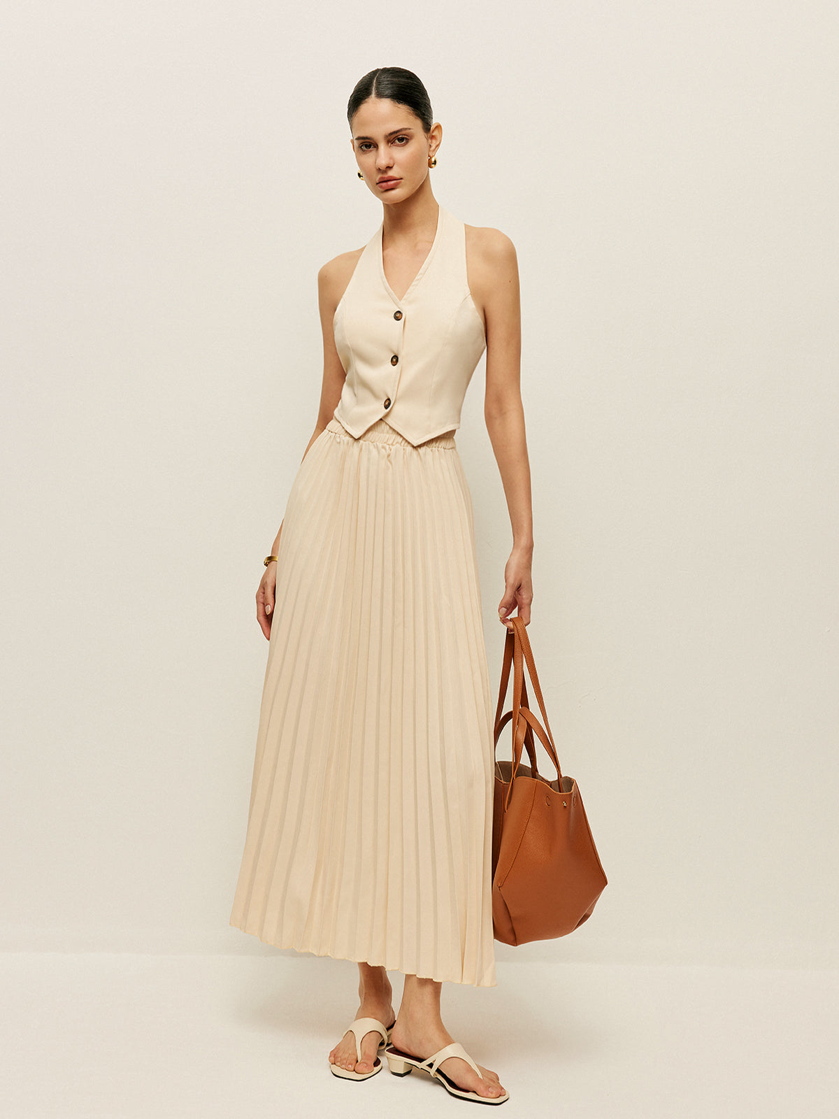 Vest With Pleated Skirt Set