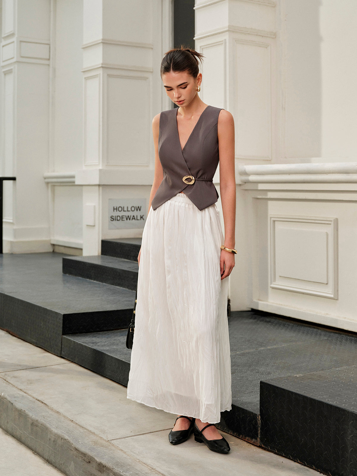 Elastic Waist Pleated Maxi Skirt