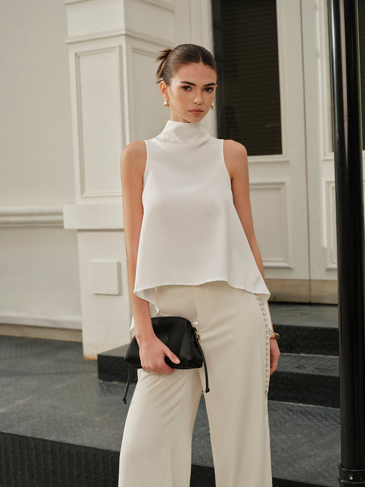 Asymmetrical Mock Neck Sleeveless Top