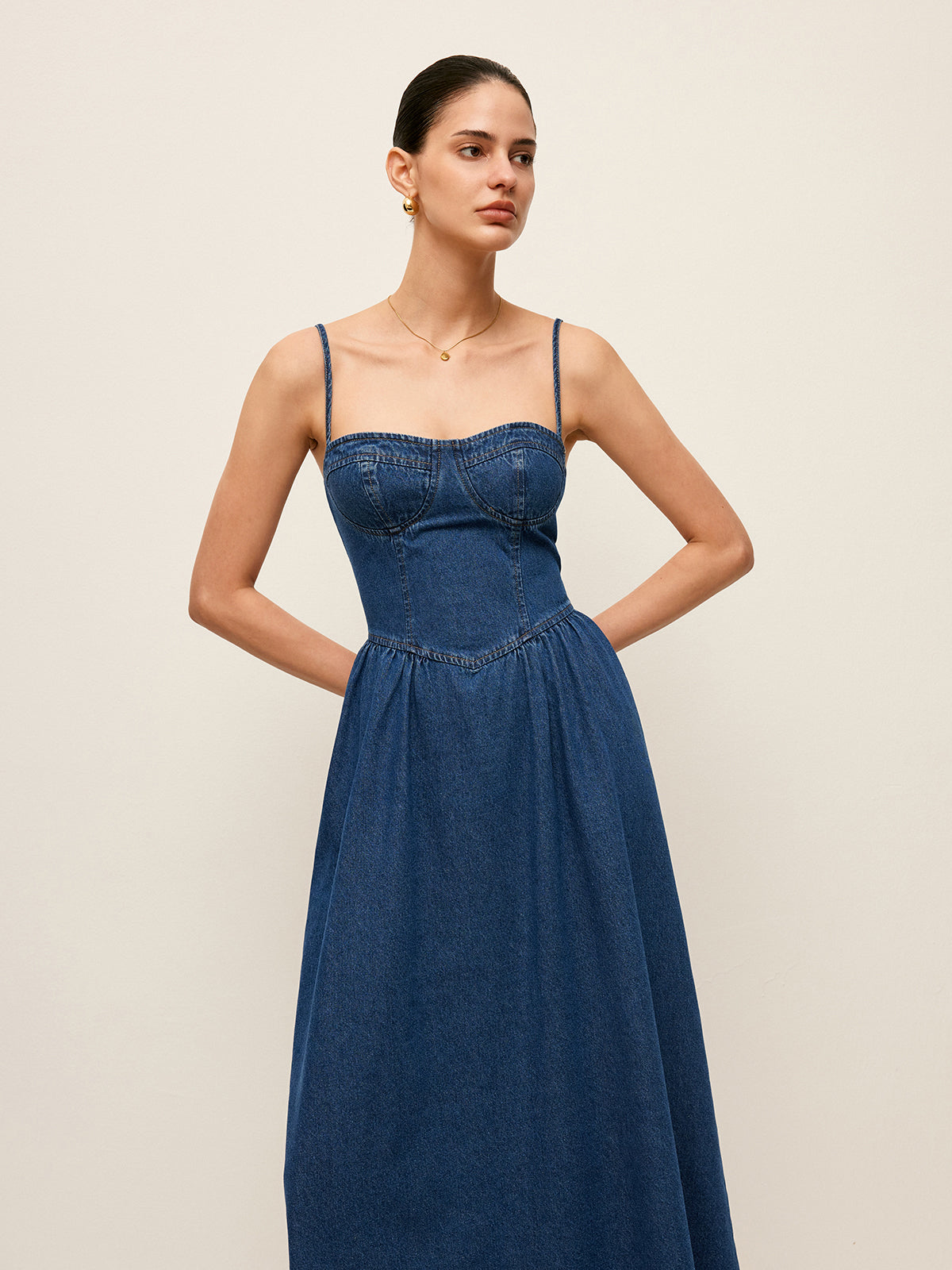 Sweetheart Collar Denim Dress