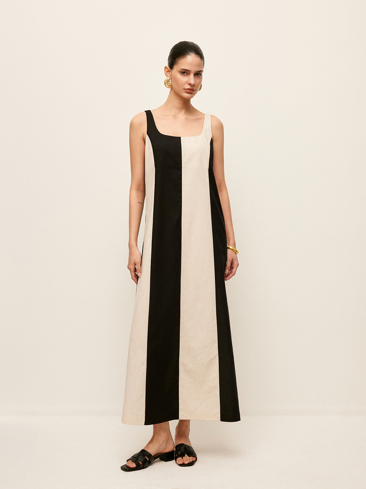 Cotton & Linen Striped Sleeveless Dress