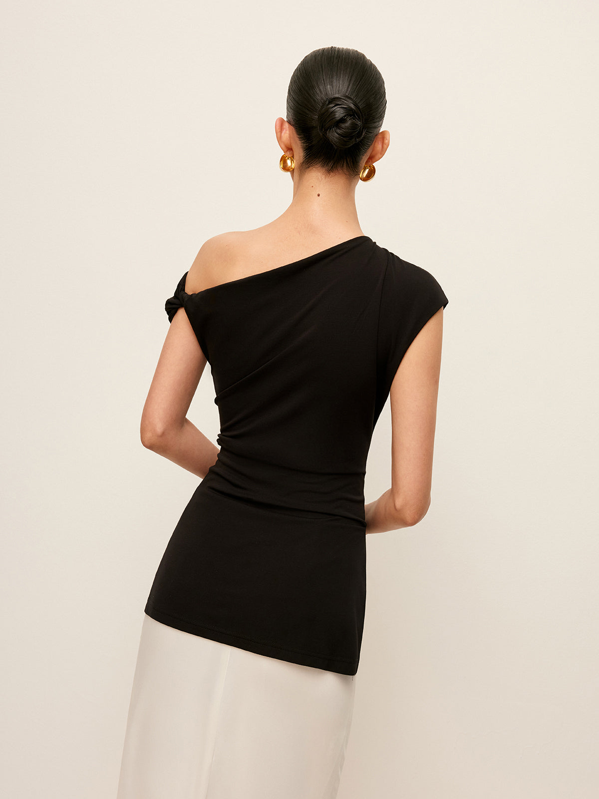 Asymmetrical-Neck Split Blouse