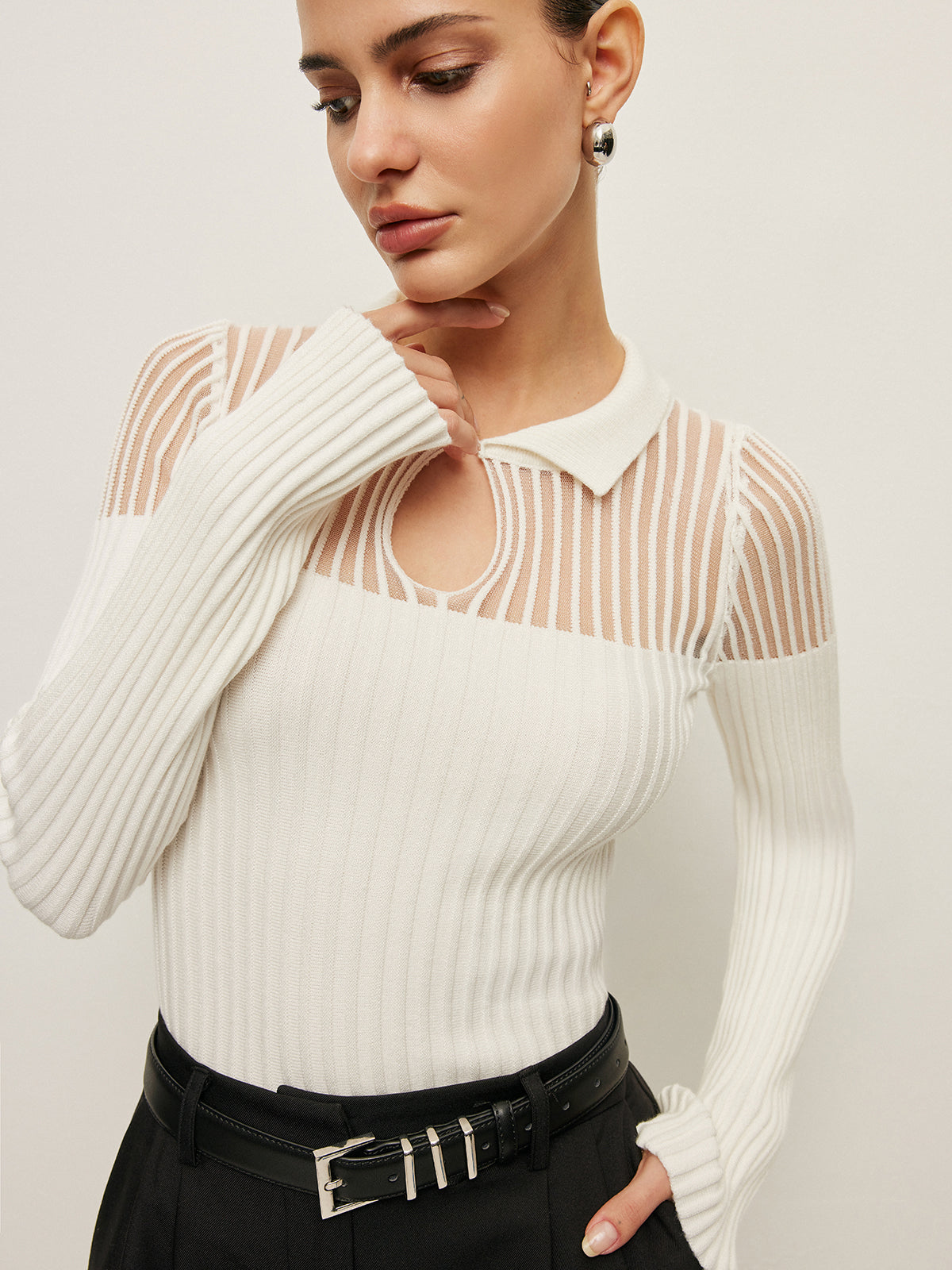 Ribbed Keyhole Collar Top