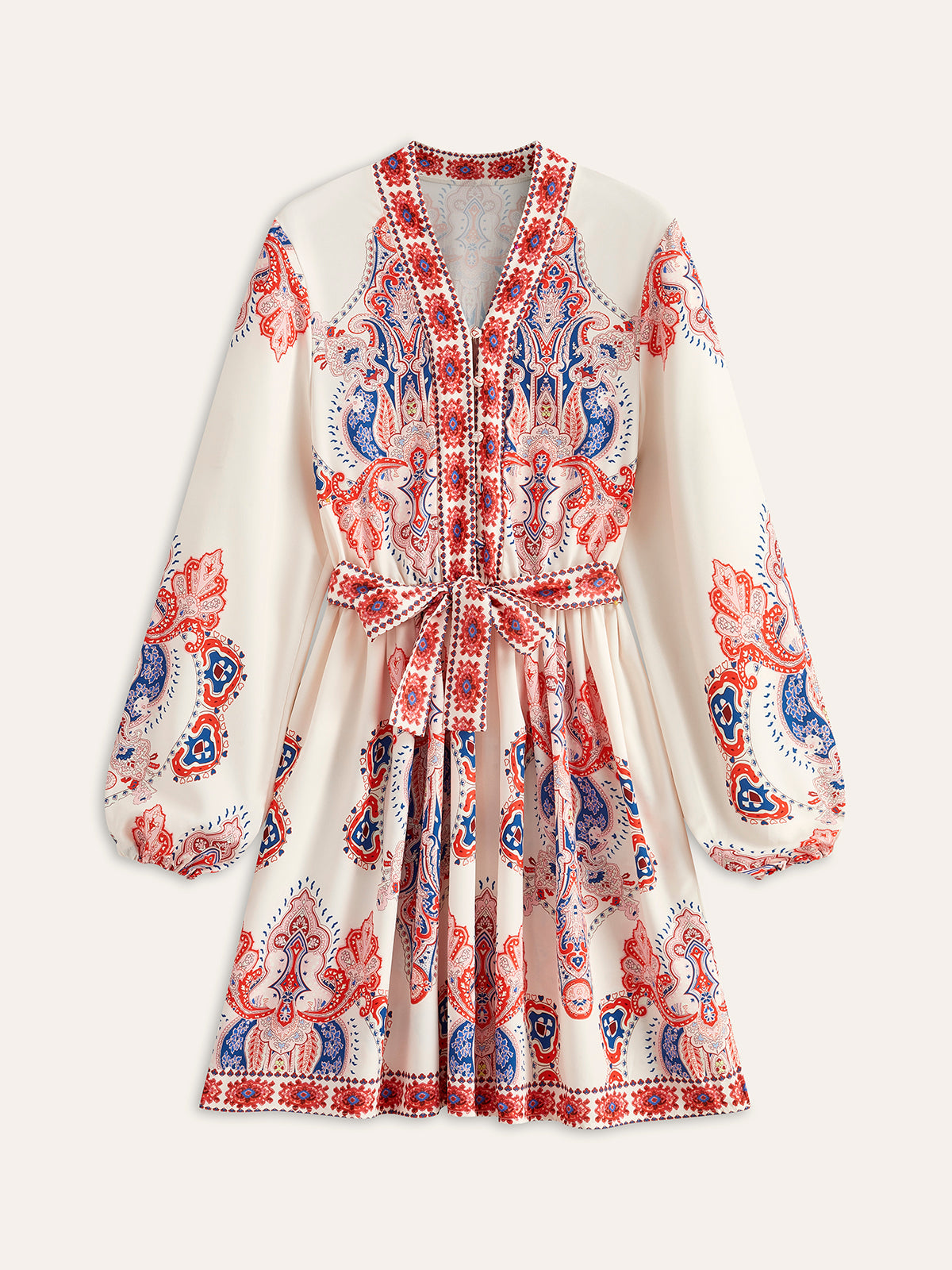 Floral Print Buttoned Belted Dress