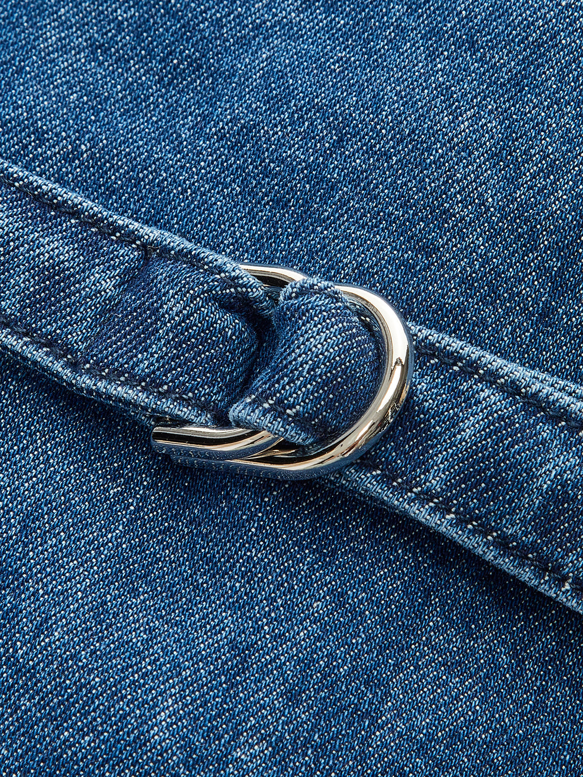 Metal Button Tie-Back Denim V-Neck Shorts Set