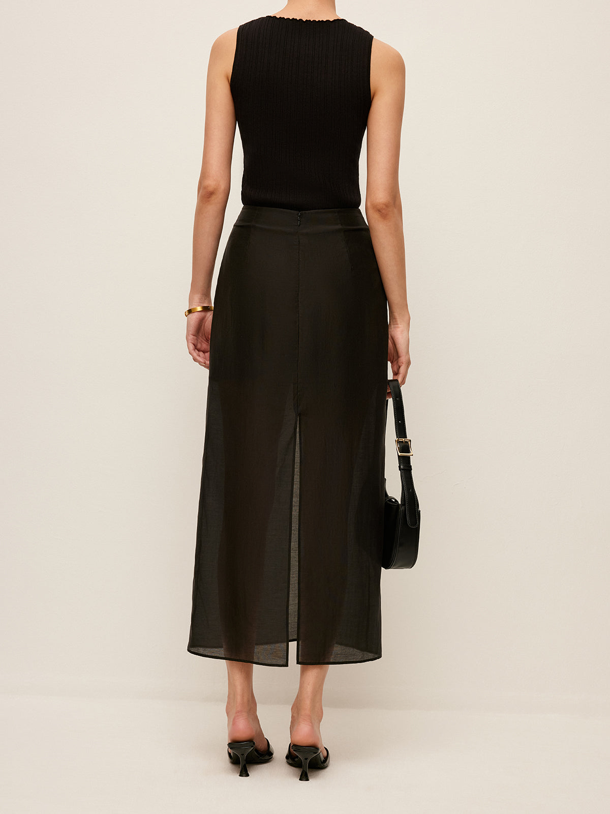Semi-Sheer Slit-Back Skirt