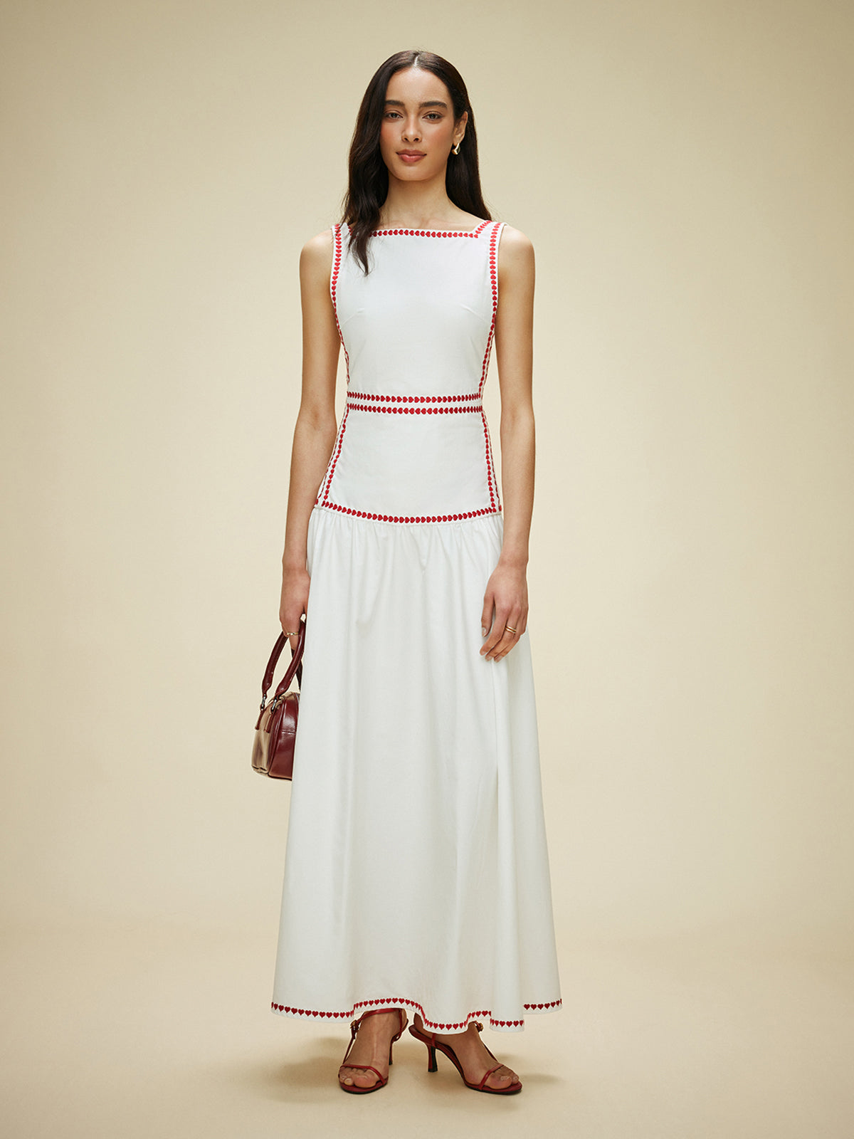 Cotton Contrast Trim Back Tie Dress