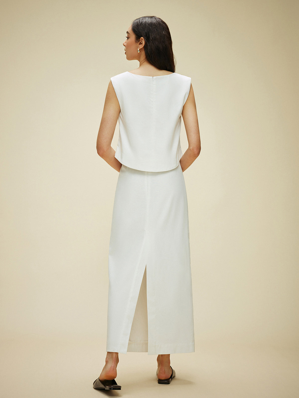 Cotton & Linen Split-Back Skirt Set