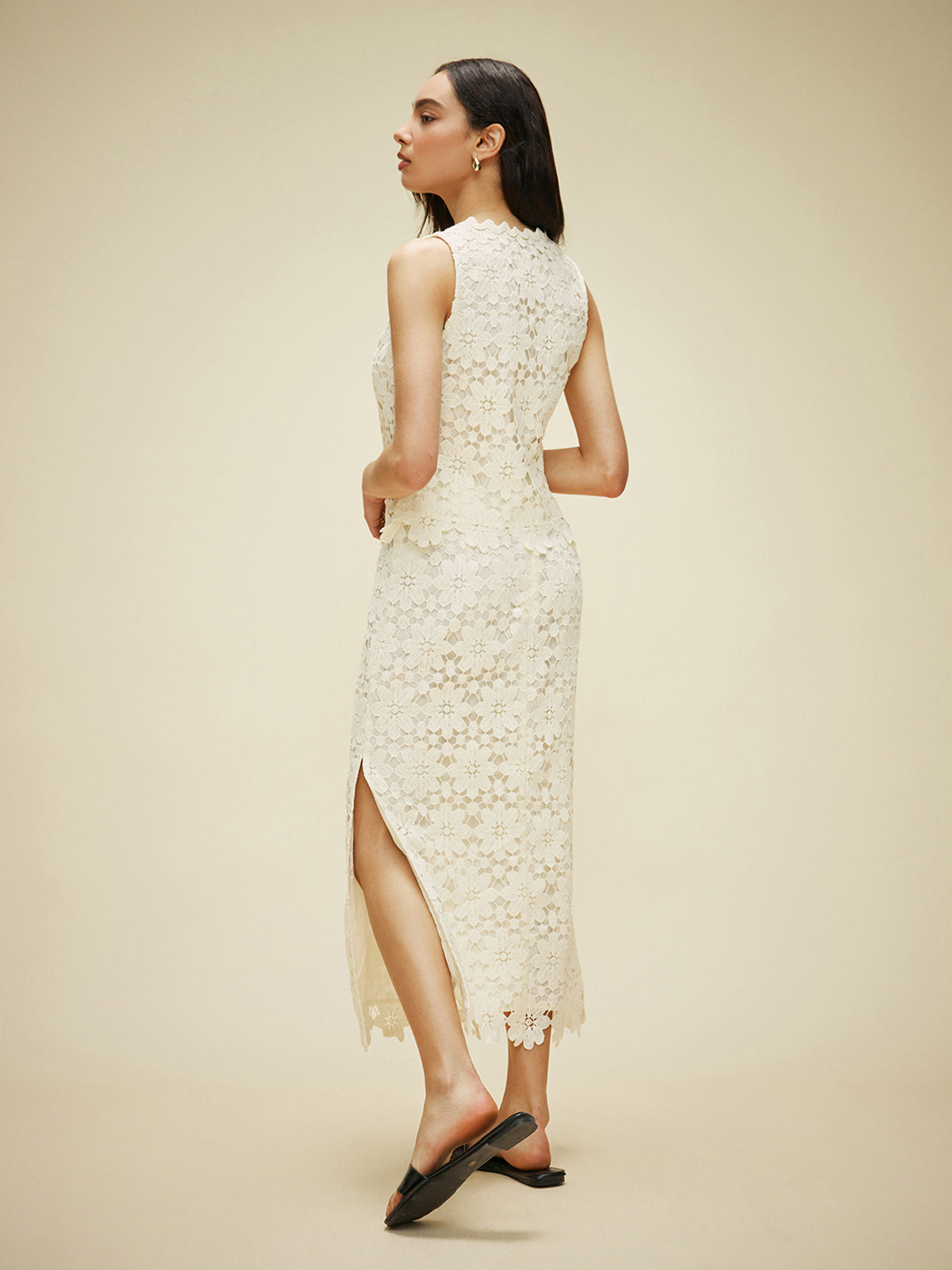 Lace Tied Front Top With Skirt Set