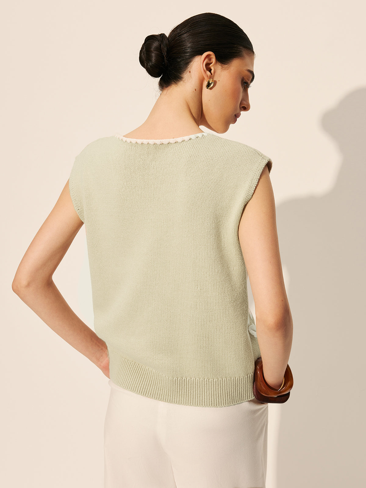 Embroidery Bow Floral Sweater Vest