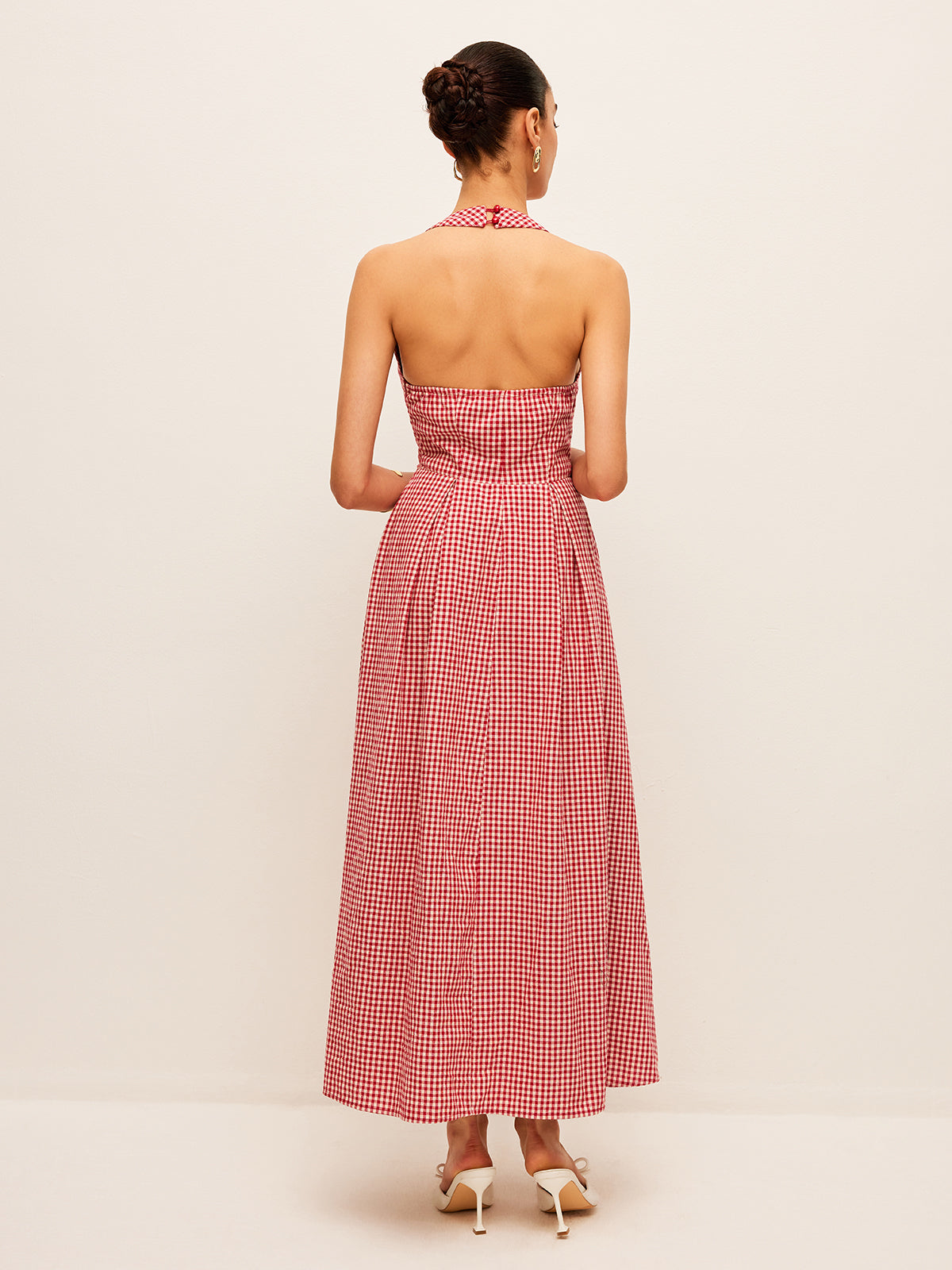 Cotton & Linen Plaid Halter Dress