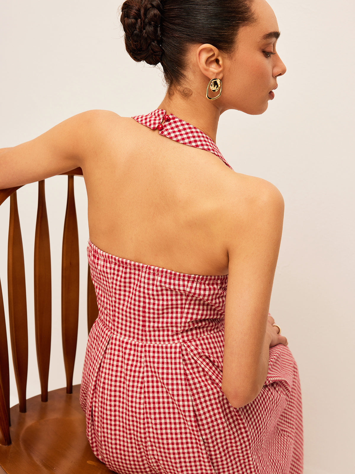 Cotton & Linen Plaid Halter Dress