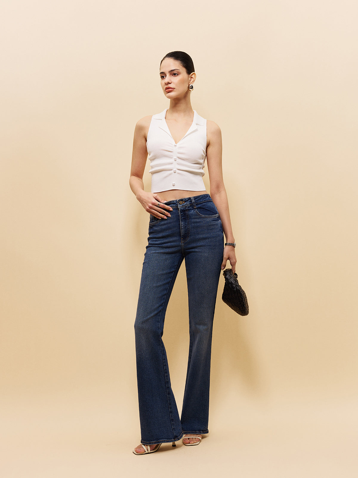 Sleeveless Button-Front Crop Sweater Vest