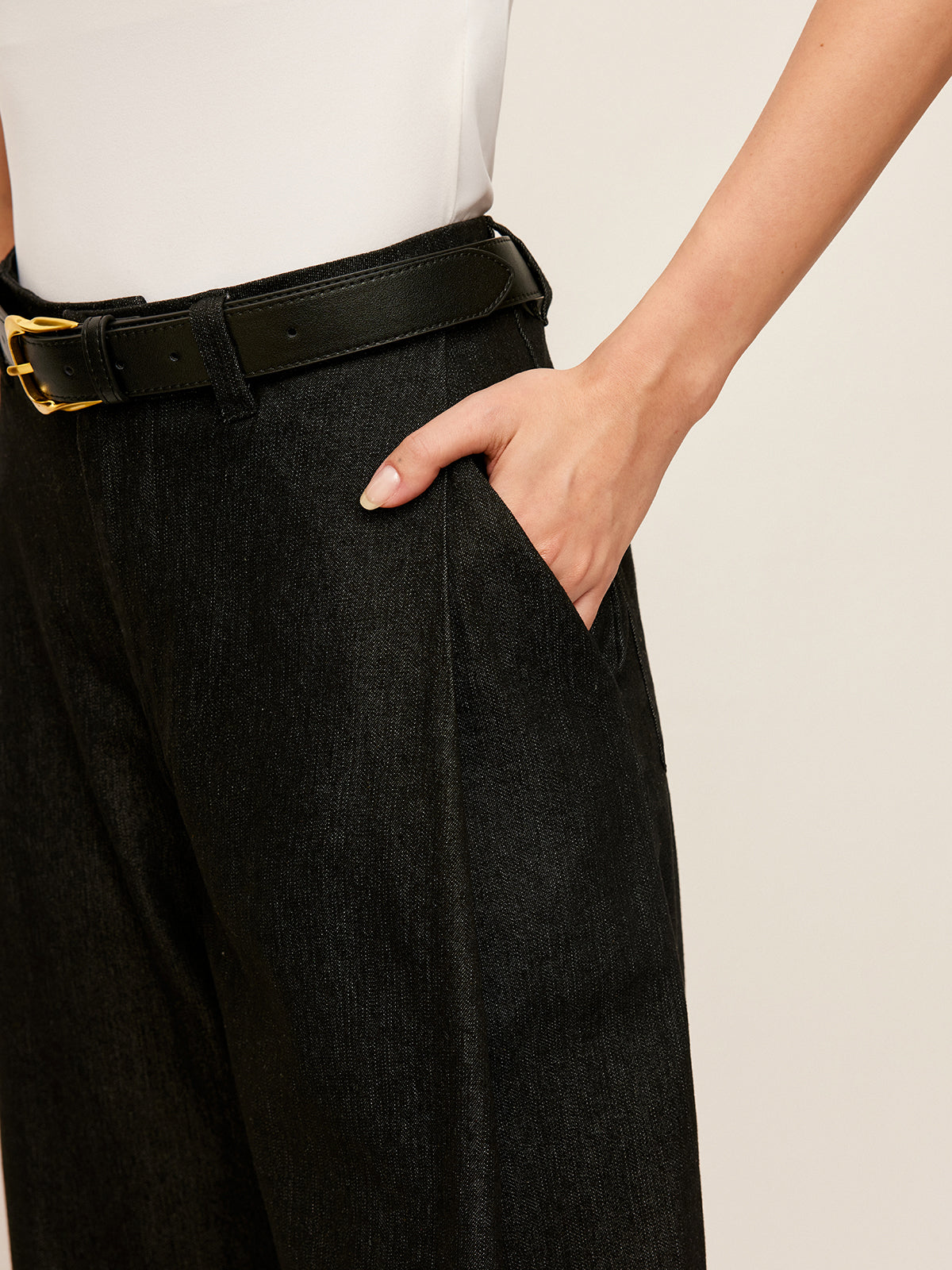 Mid-Waist Pockets Pants Without Belt