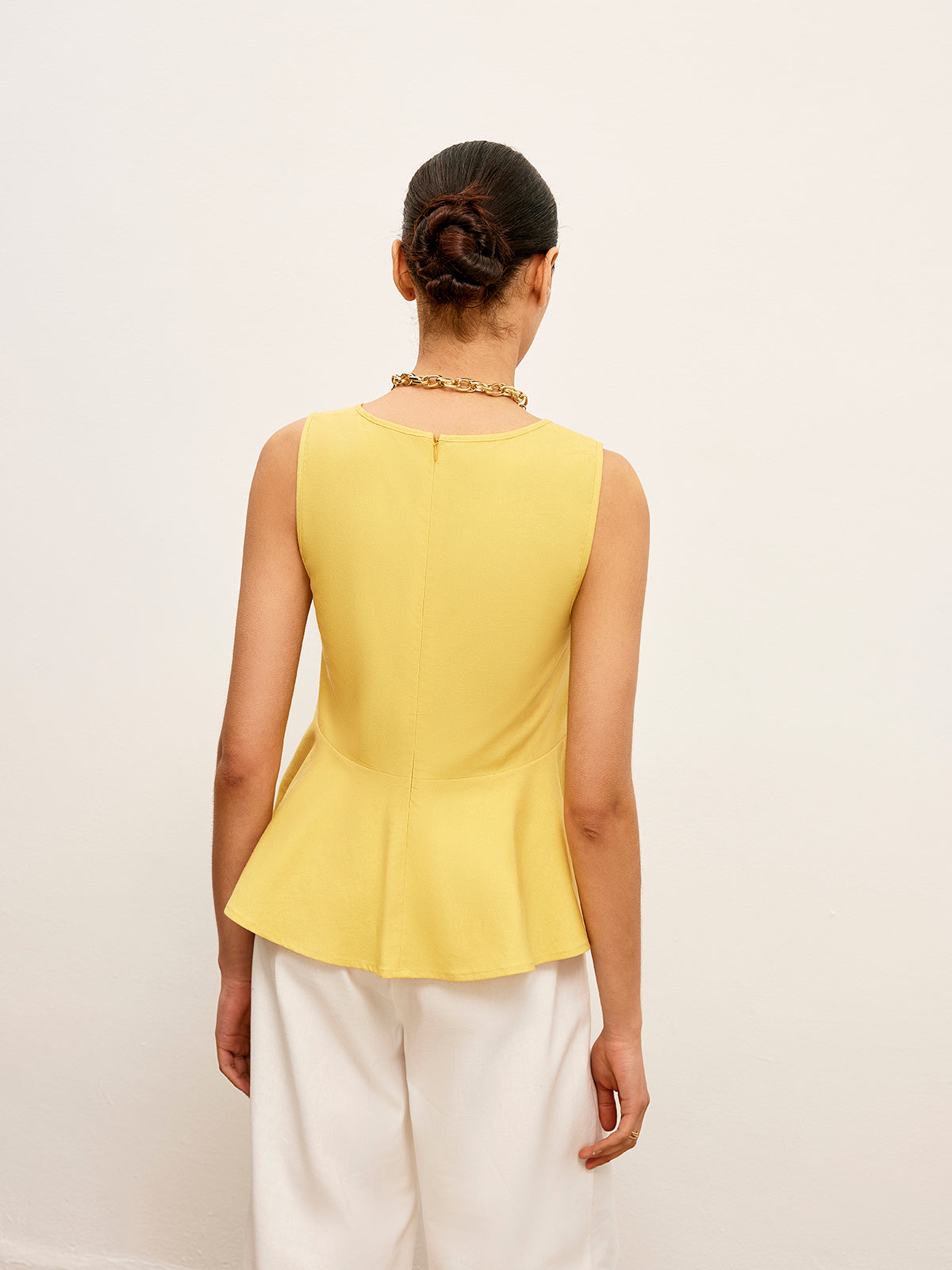 Cotton & Linen V-Neck Peplum Top